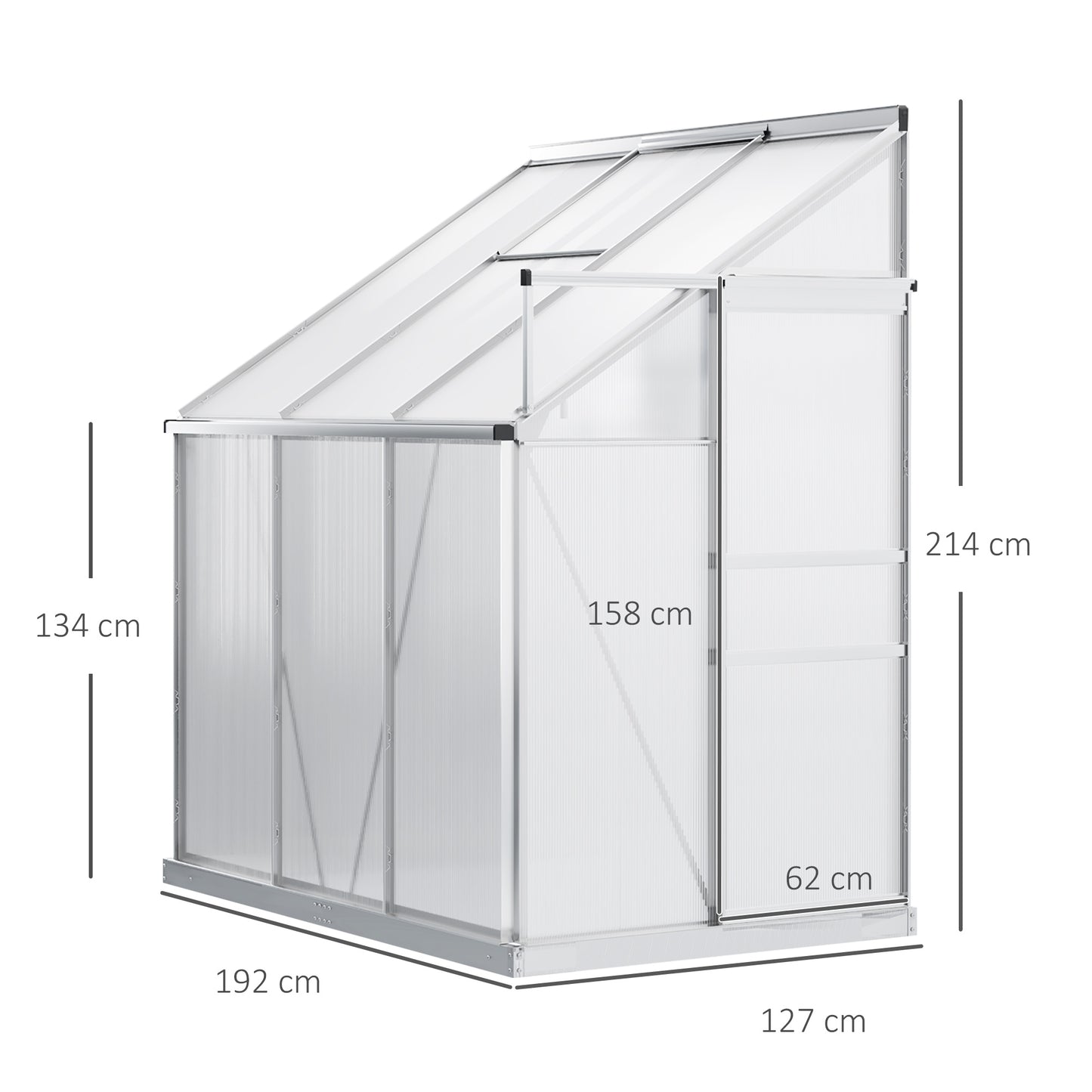 6 x 4ft Lean to Wall Polycarbonate Greenhouse Aluminium Walk-in