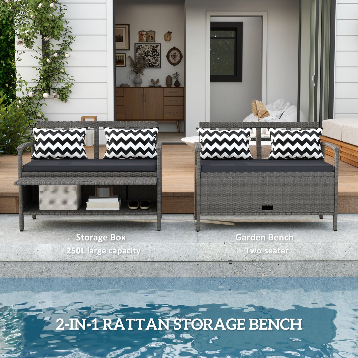 160L Storage Two-Seater Rattan Bench