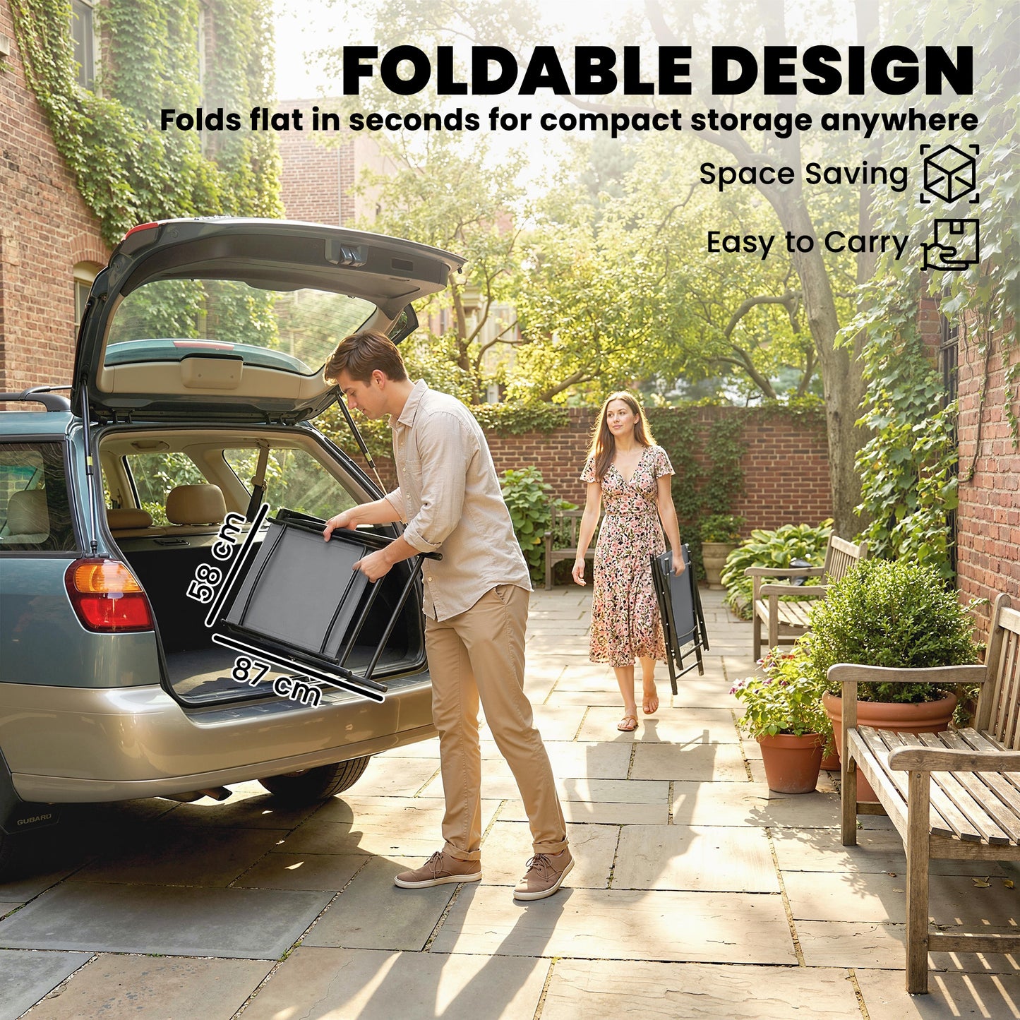 Folding Garden Chairs , Foldable Garden Dining Chairs with High Back