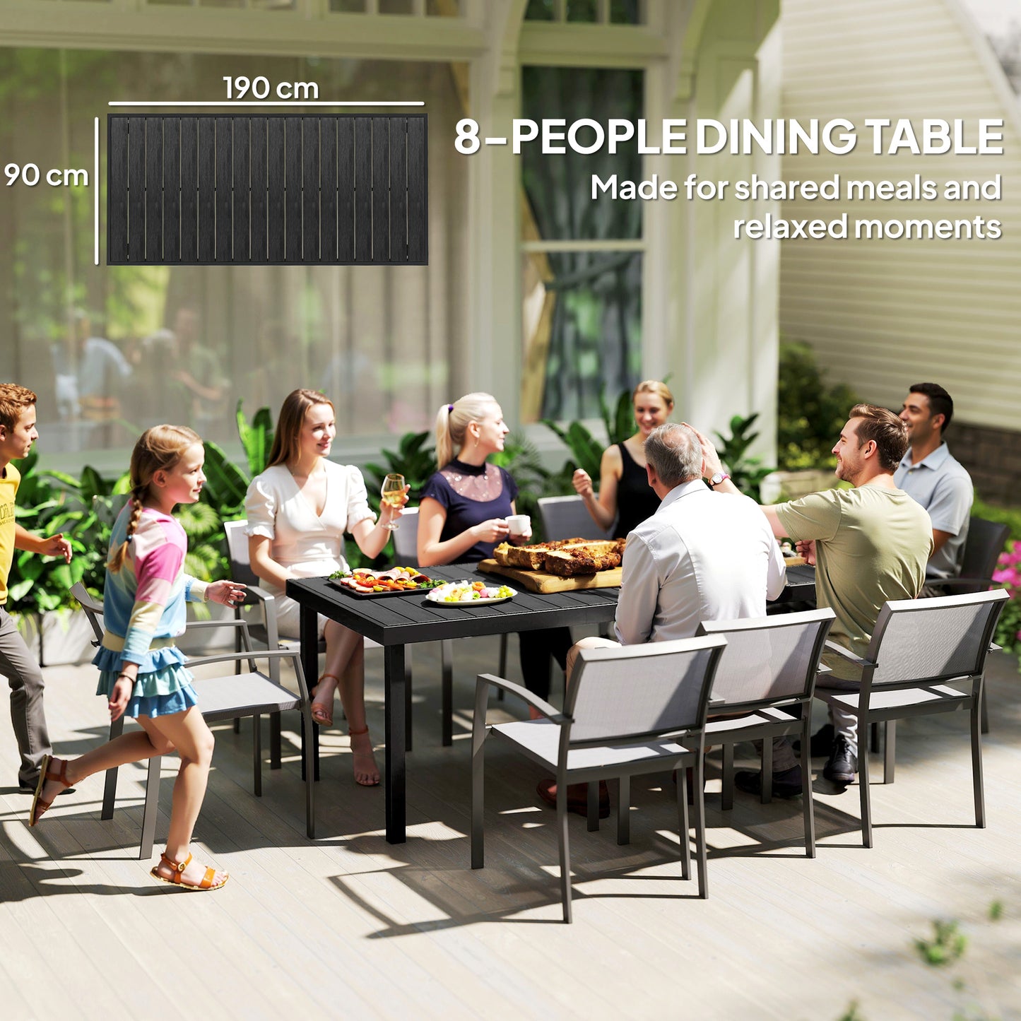 Aluminium Outdoor Garden Dining Table for 8 People, Faux Wood Top (1)