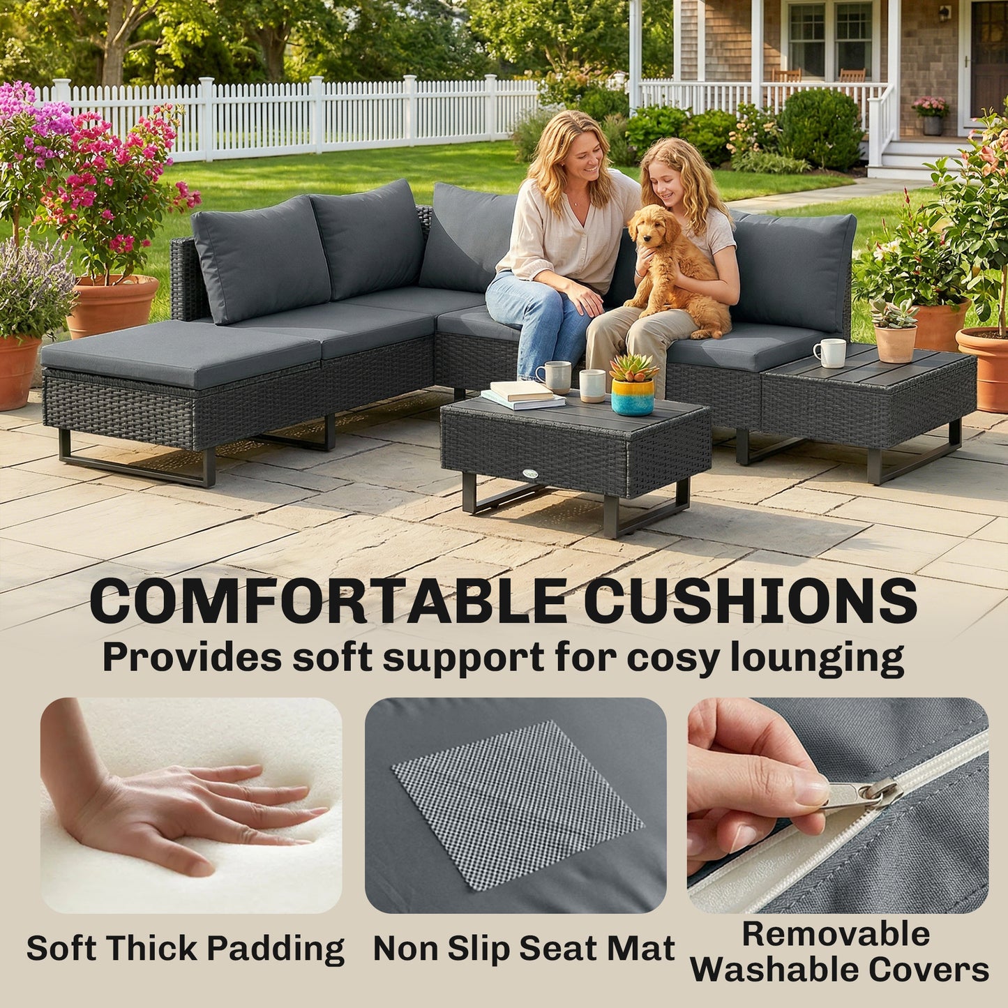 5 Seater Rattan Garden Furniture Set, L Shaped Garden Corner Sofa (1)