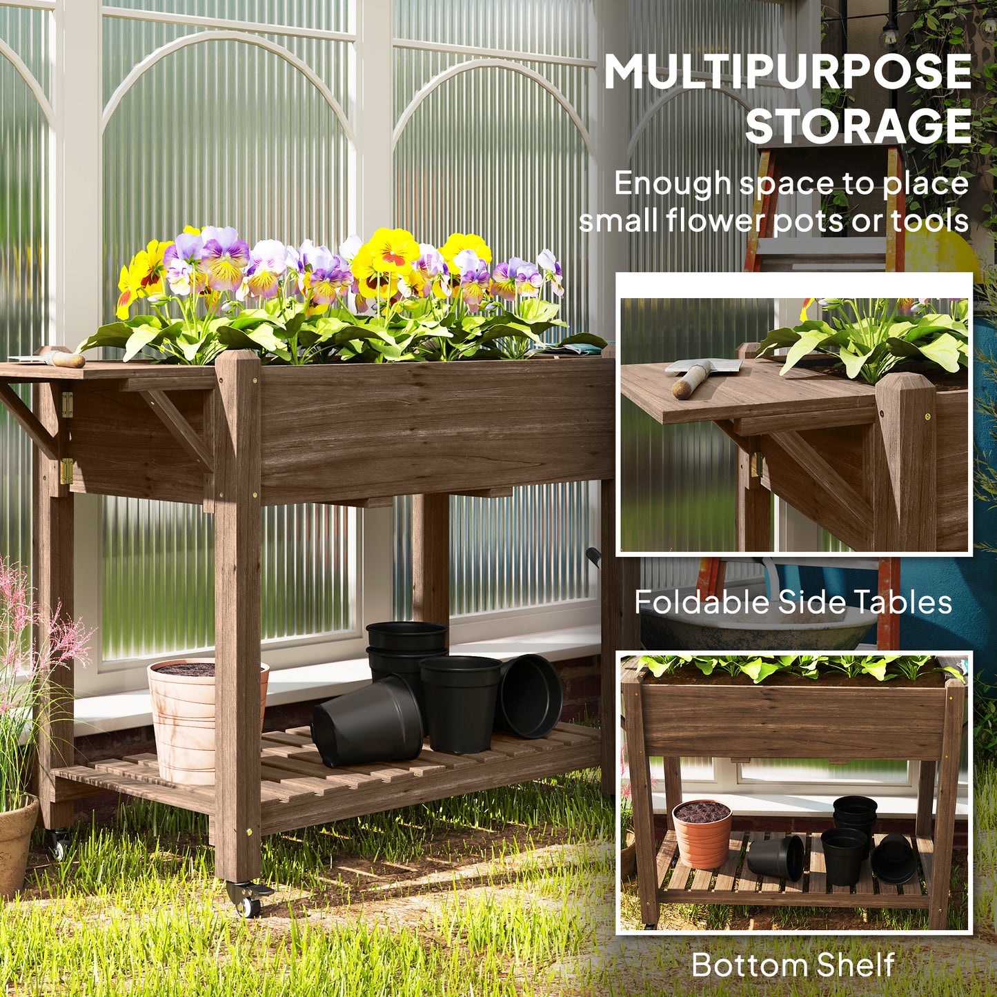 46 x 94cm Wooden Raised Planter, with Shelves