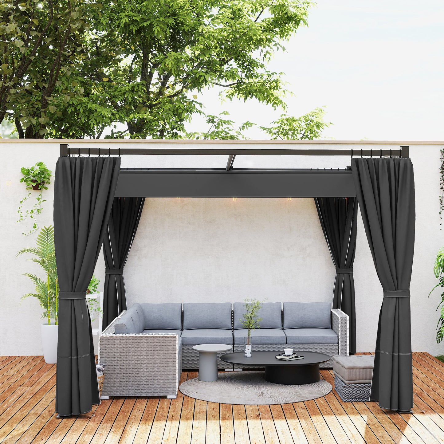 3 x 3(m) Retractable Pergola, Garden Gazebo Shelter with Curtains