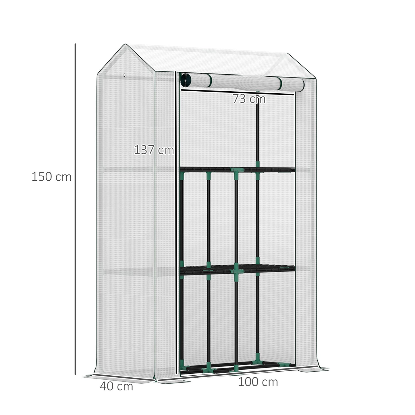 40 x 100cm Three Shelf Steel Frame Greenhouse