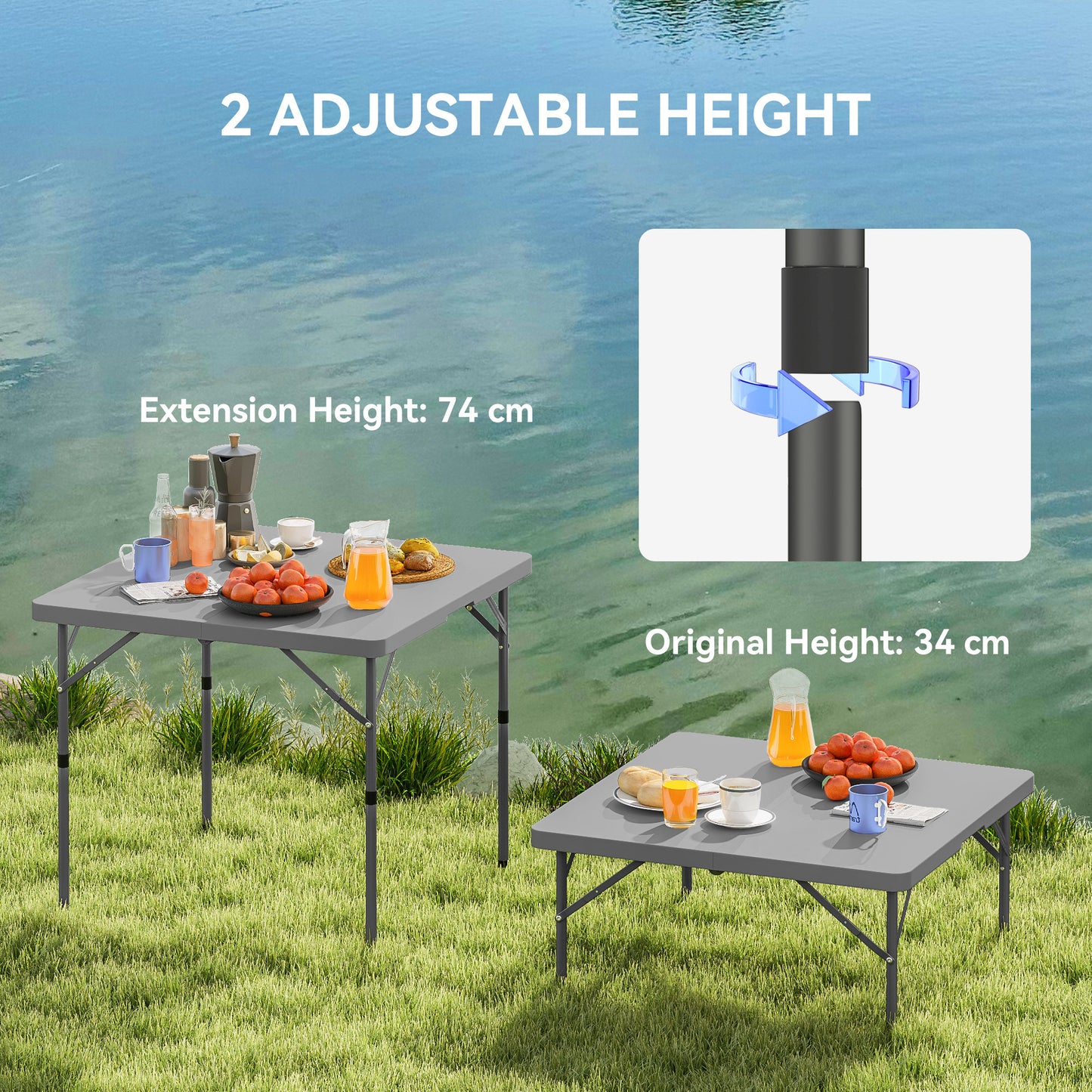 34/74cm Folding Camping Table, with Handle