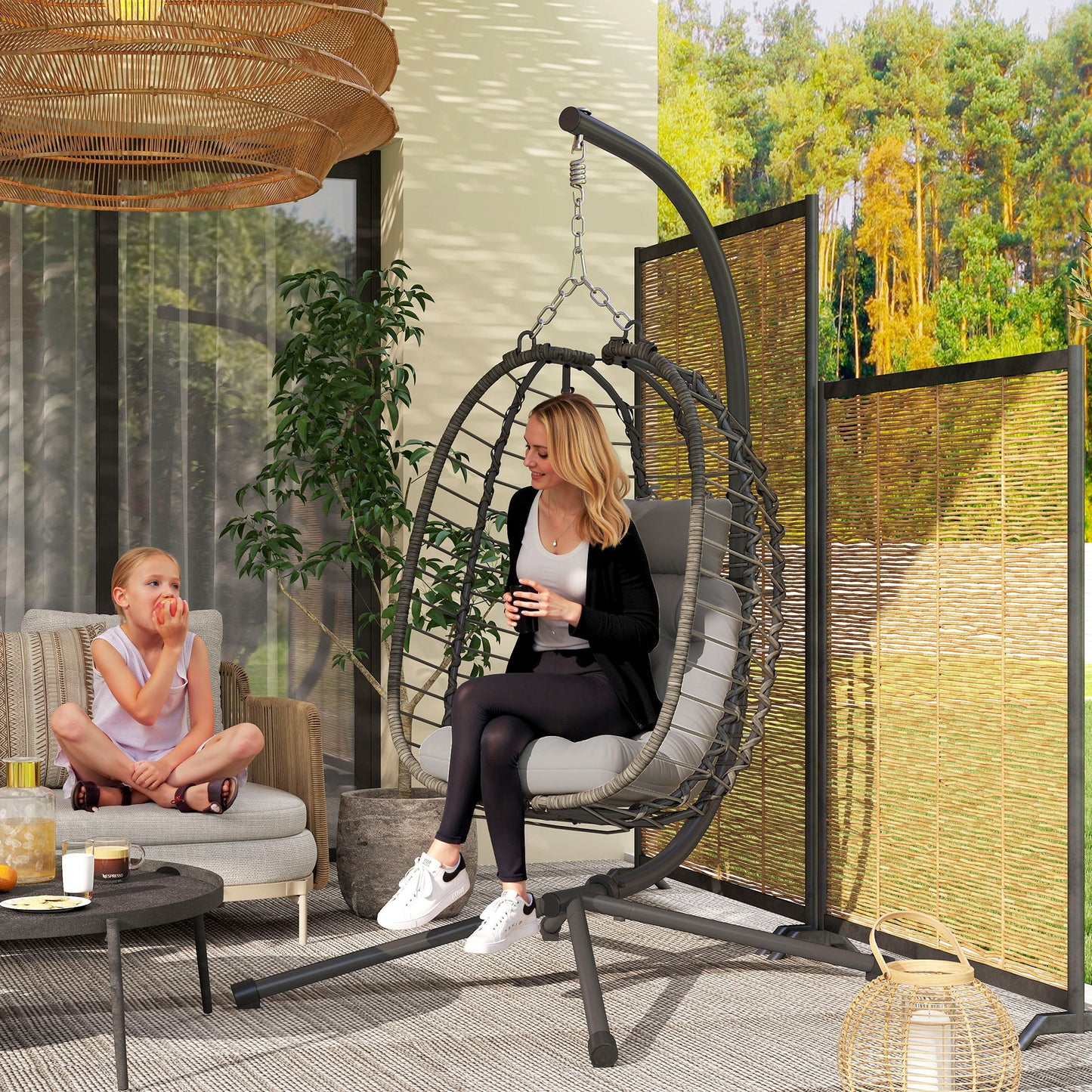 Rattan Hanging Egg Chair, Foldable Wicker Hammock Swing Chair
