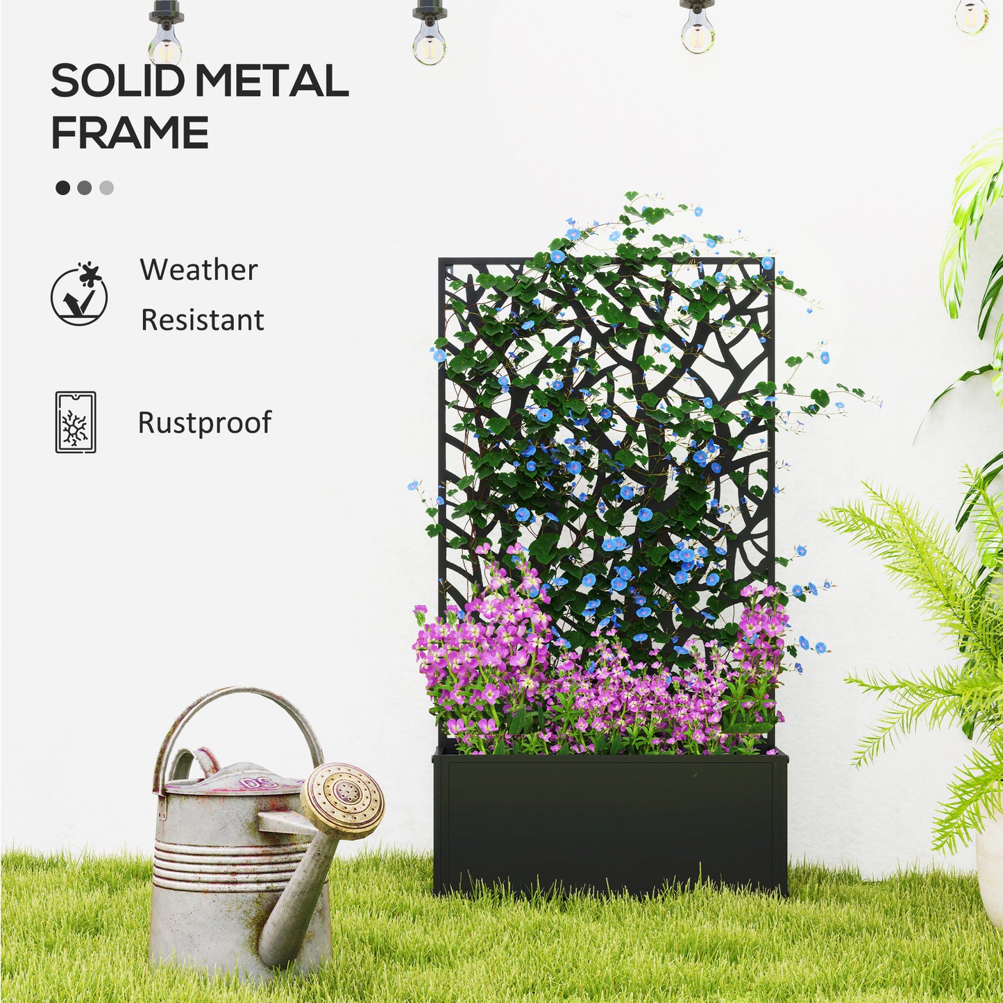 Outdoor Metal Planter, with Back Trellis (2)
