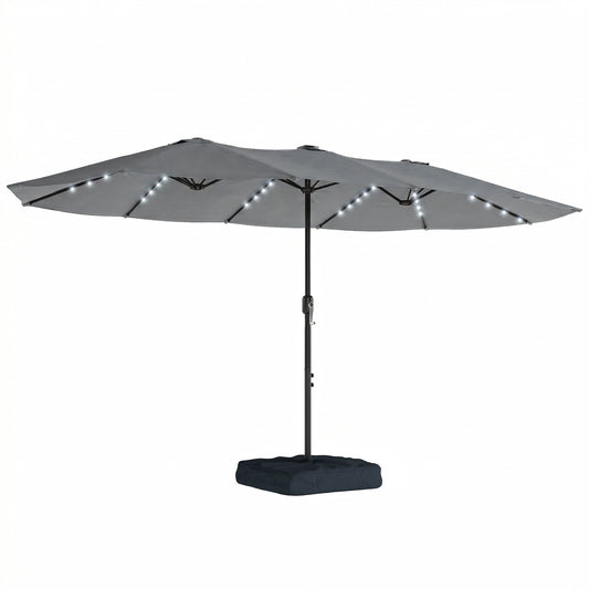 Patio Umbrella Double-Sided Outdoor Umbrella with Solar Lights Base