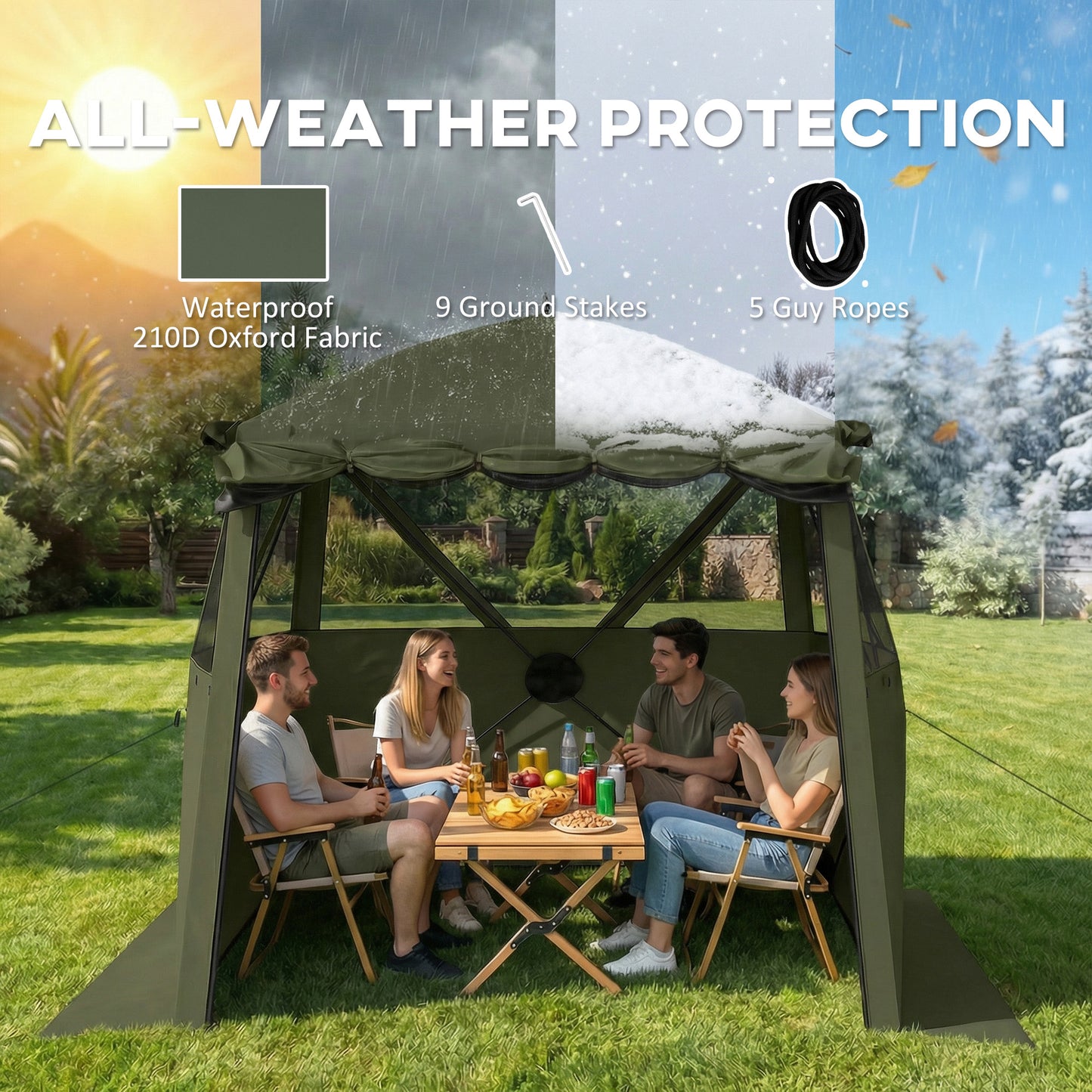 Pop Up Gazebo Waterproof Instant Shelter with Awning Mesh Windows