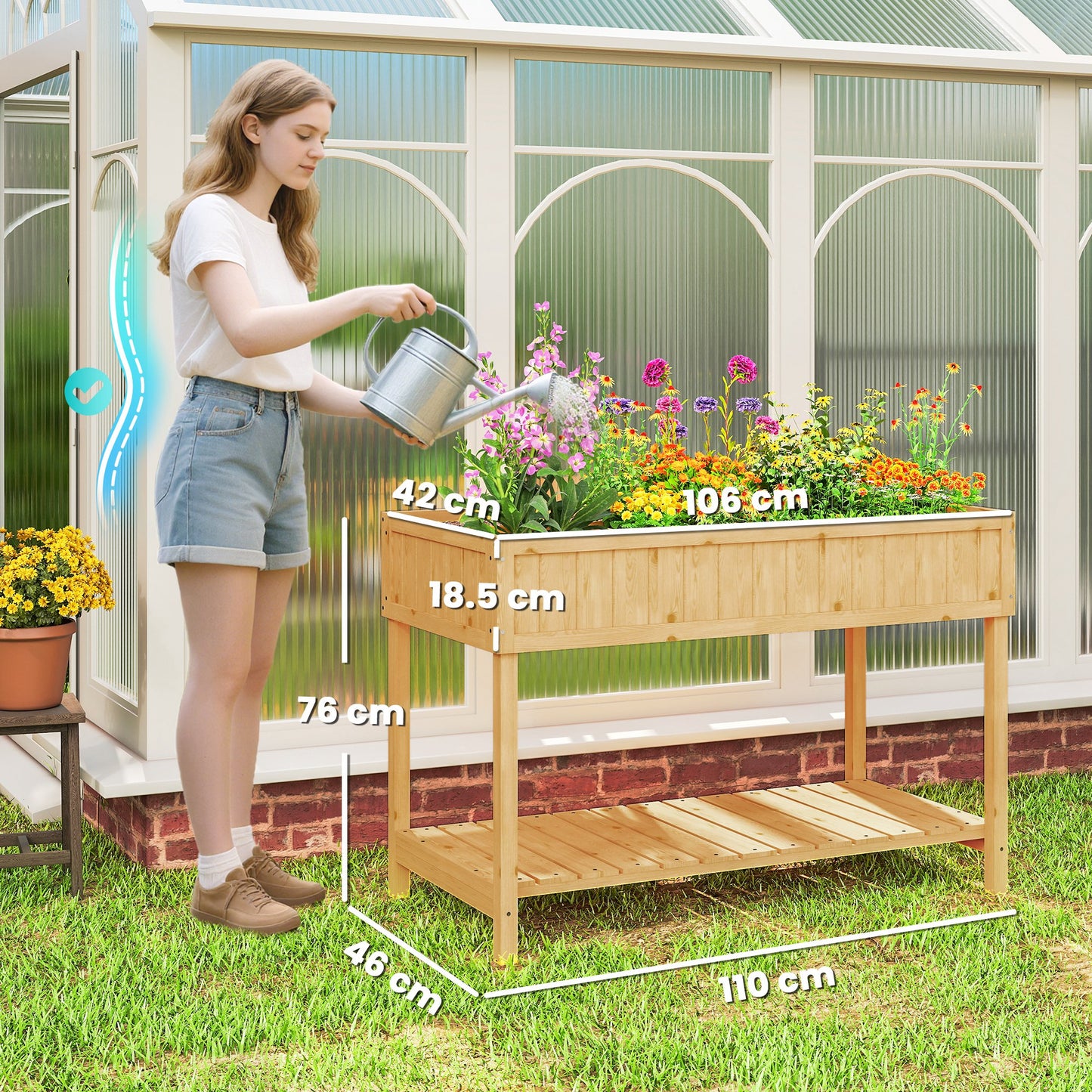 Garden Wooden Planters, Rectangular 8 Compartment Plant Stand