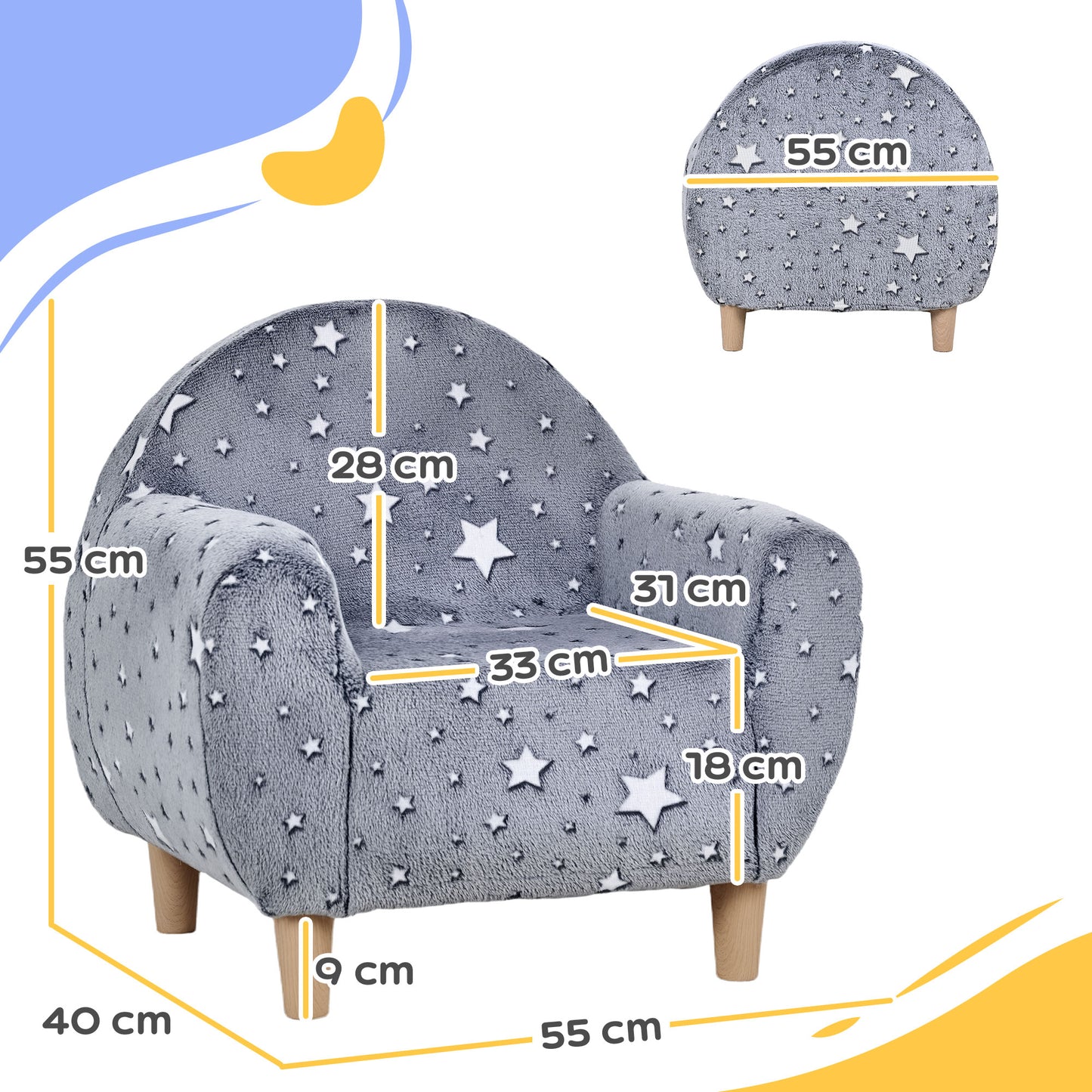 Kids Armchair, Glow in the Dark Chair with Star Design for Bedroom