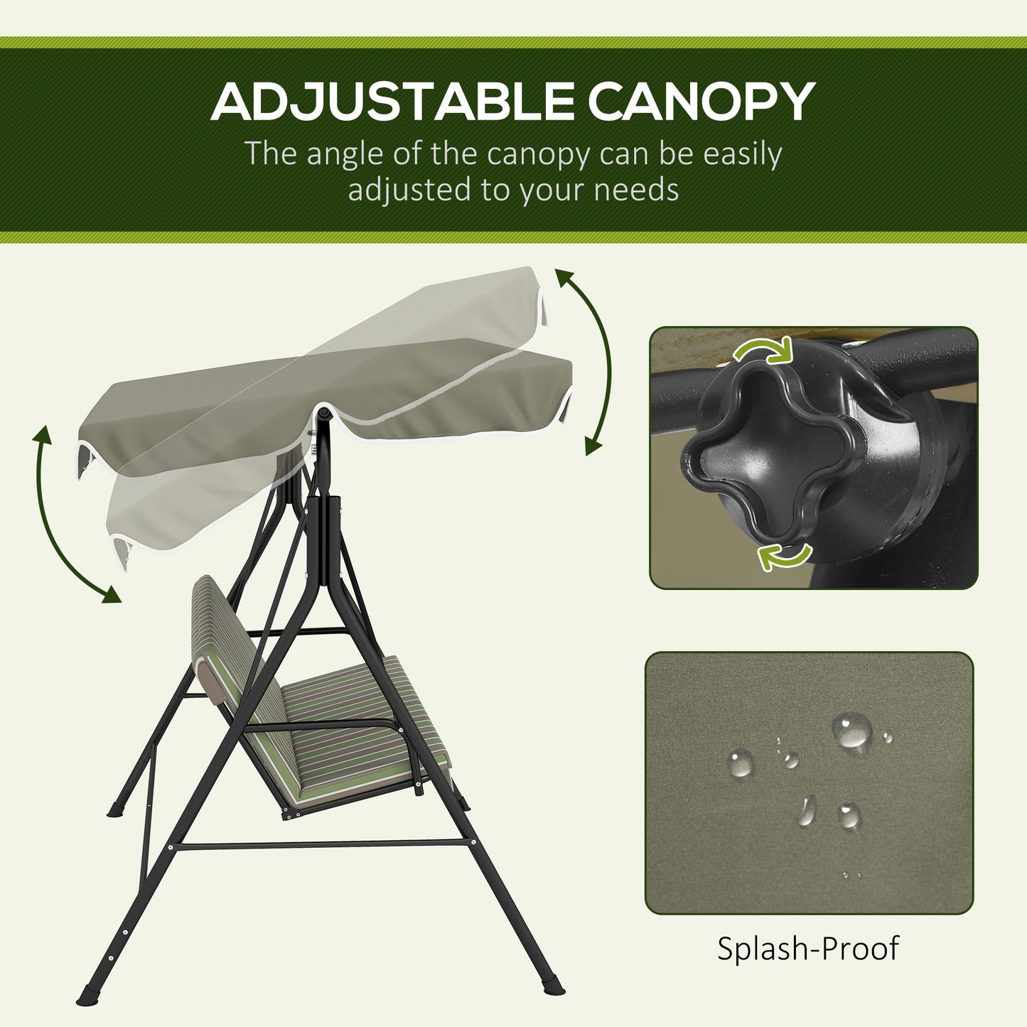 Three-Seater Garden Swing Chair, with Adjustable Canopy