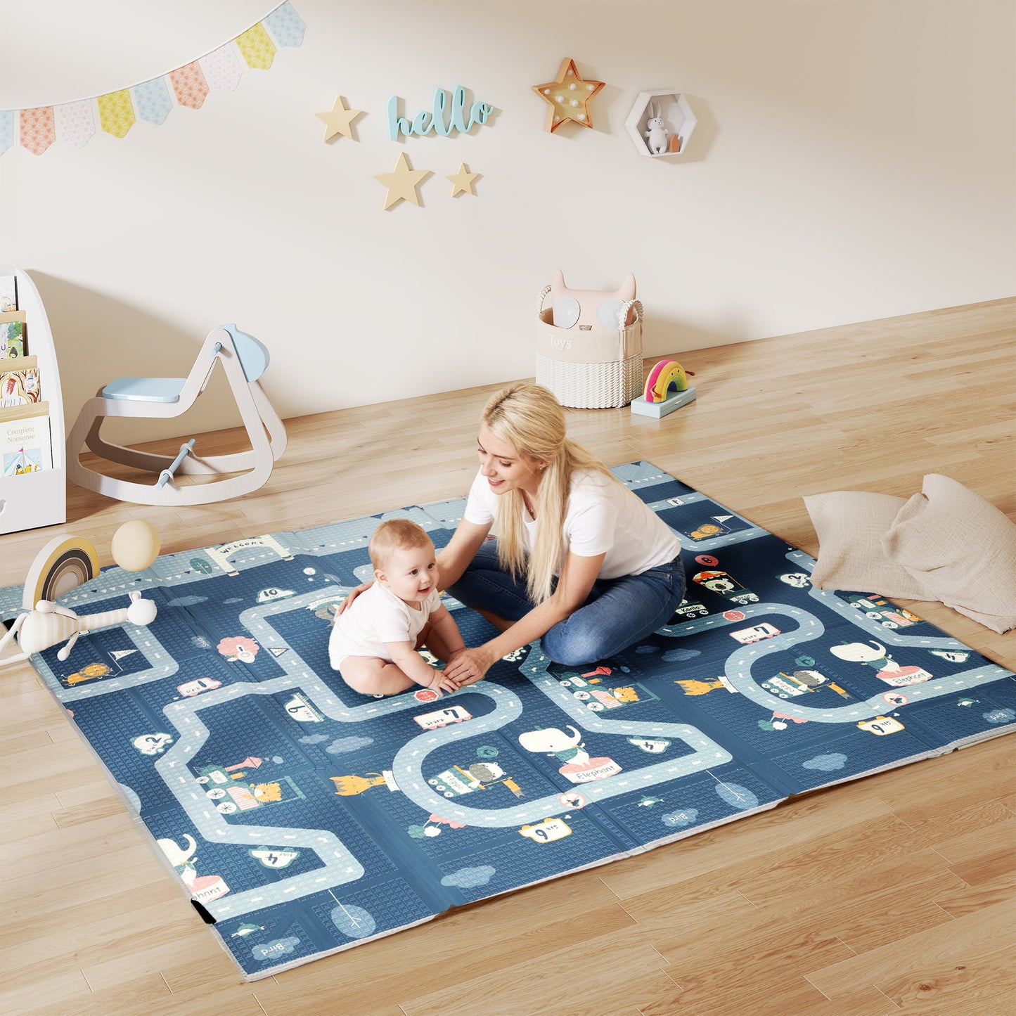 Foldable Baby Play Mat, Baby Playpen, Reversible Foam Playmat