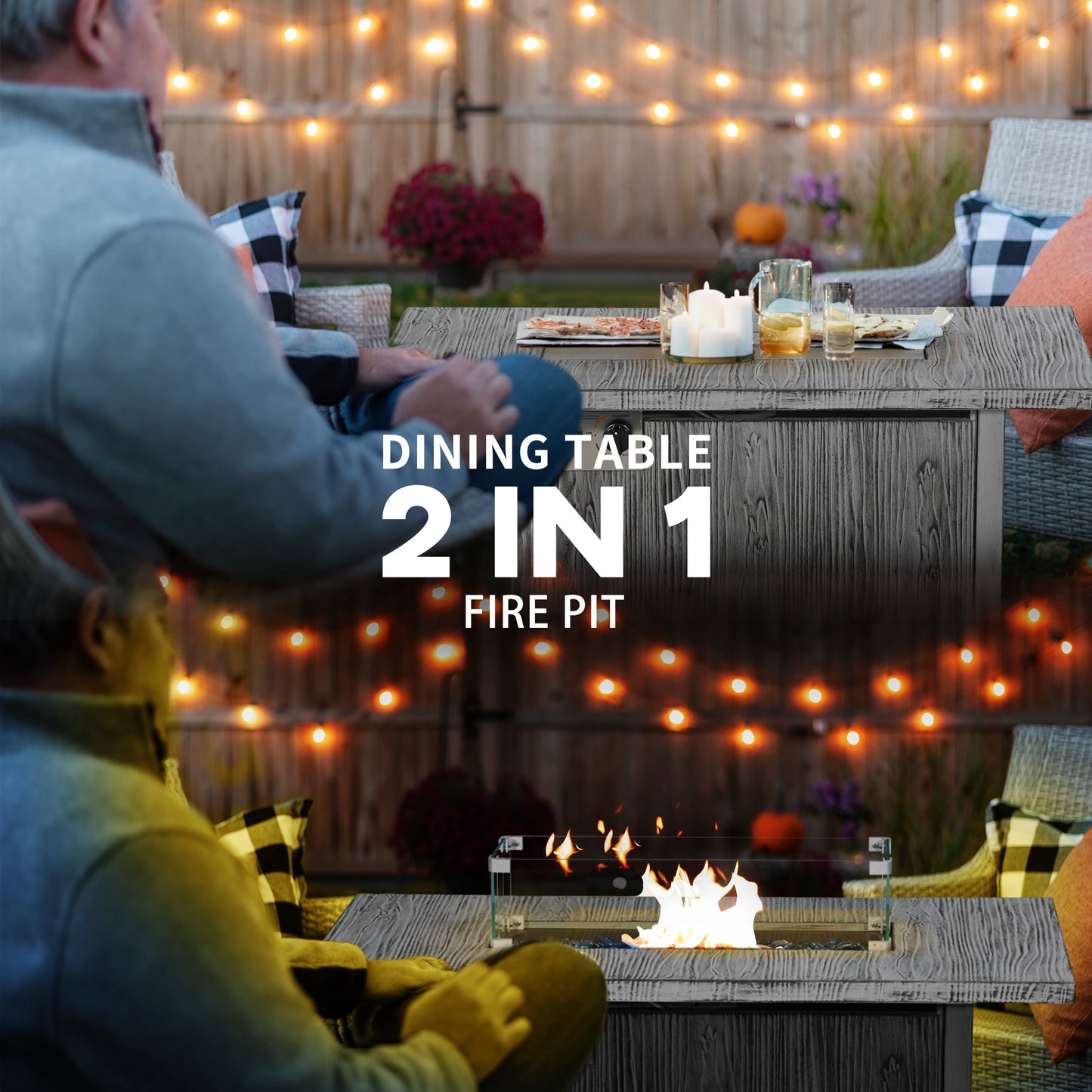 50,000 BTU Gas Fire Pit Table with Cover and Glass Screen