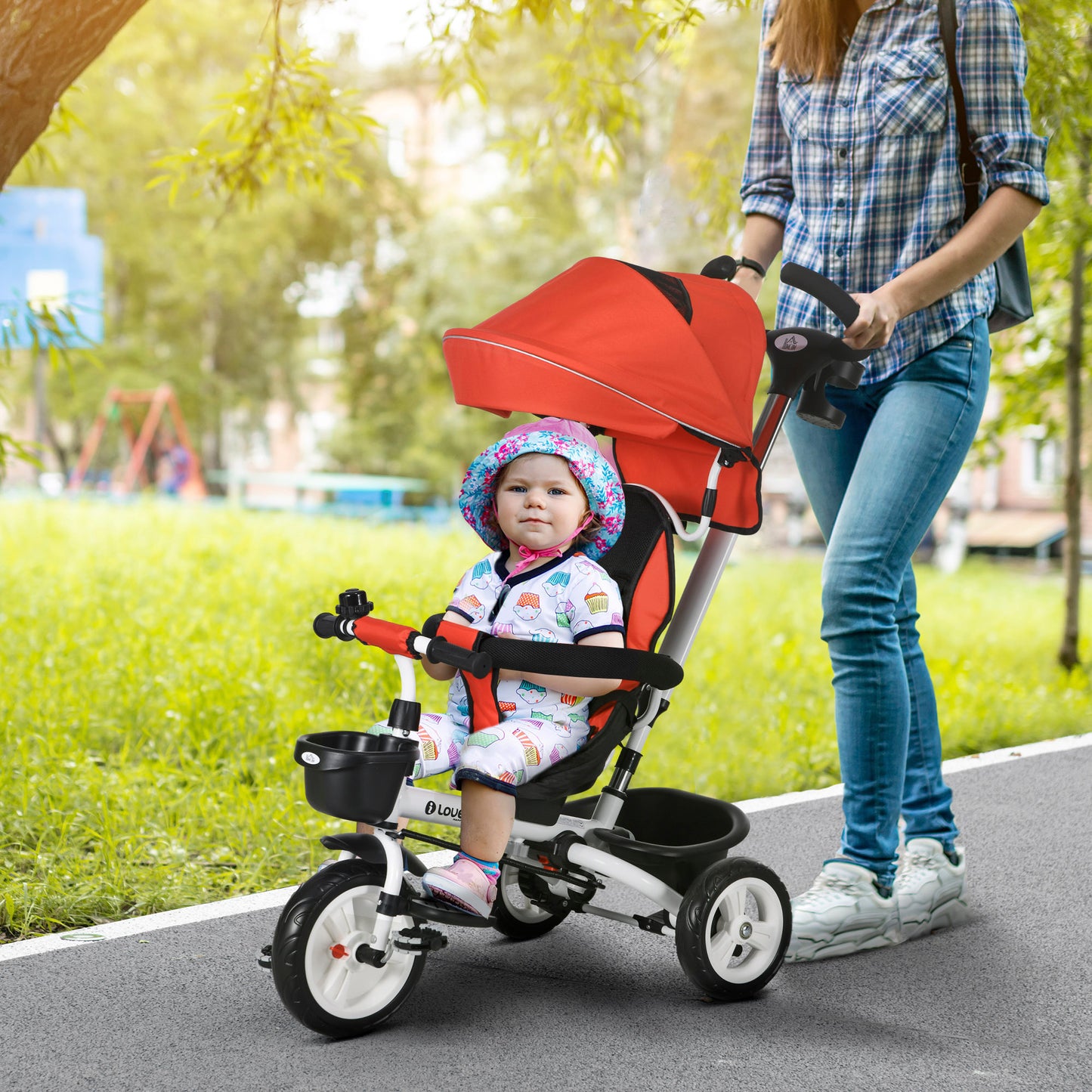 Metal Frame 6 in 1 Baby Push Tricycle with Parent Handle