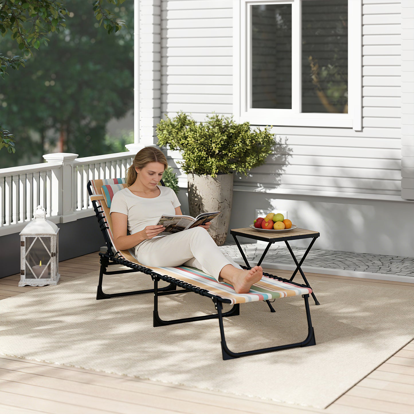 Folding Sun Lounger Beach Chaise Chair Garden Reclining Cot Camping