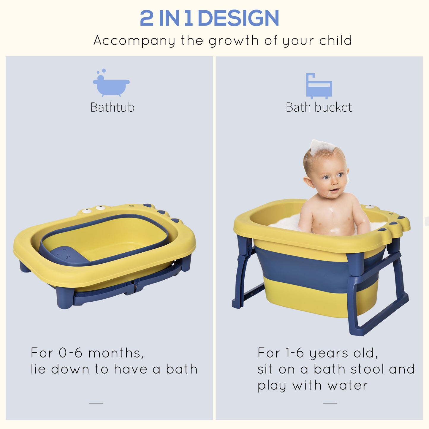 Baby Bathtub for 0-6 Years Collapsible Non-Slip Portable
