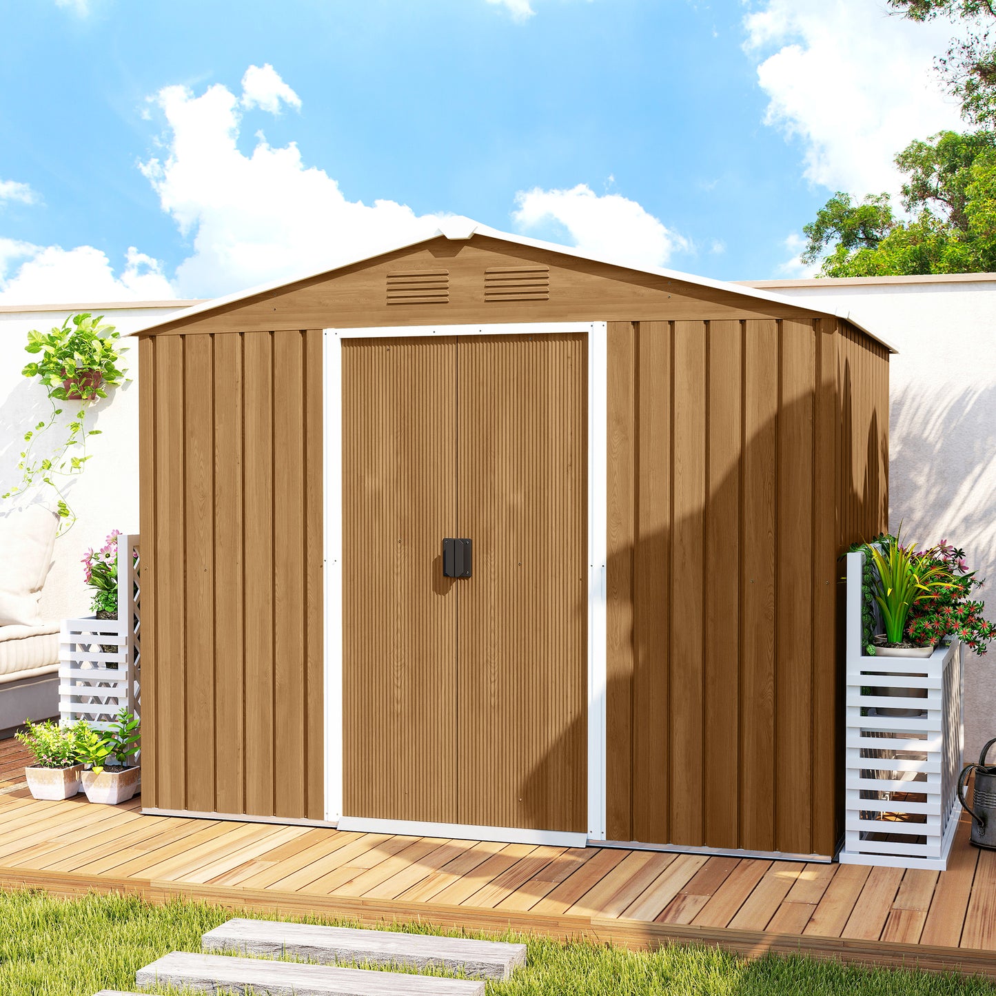 8 x 6ft Galvanised Steel Shed, with Double Door