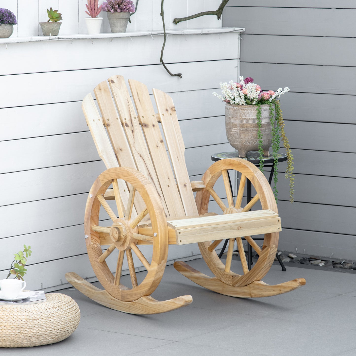 Wooden Adirondack Rocking Chair Reclining Armchair Outdoor Garden
