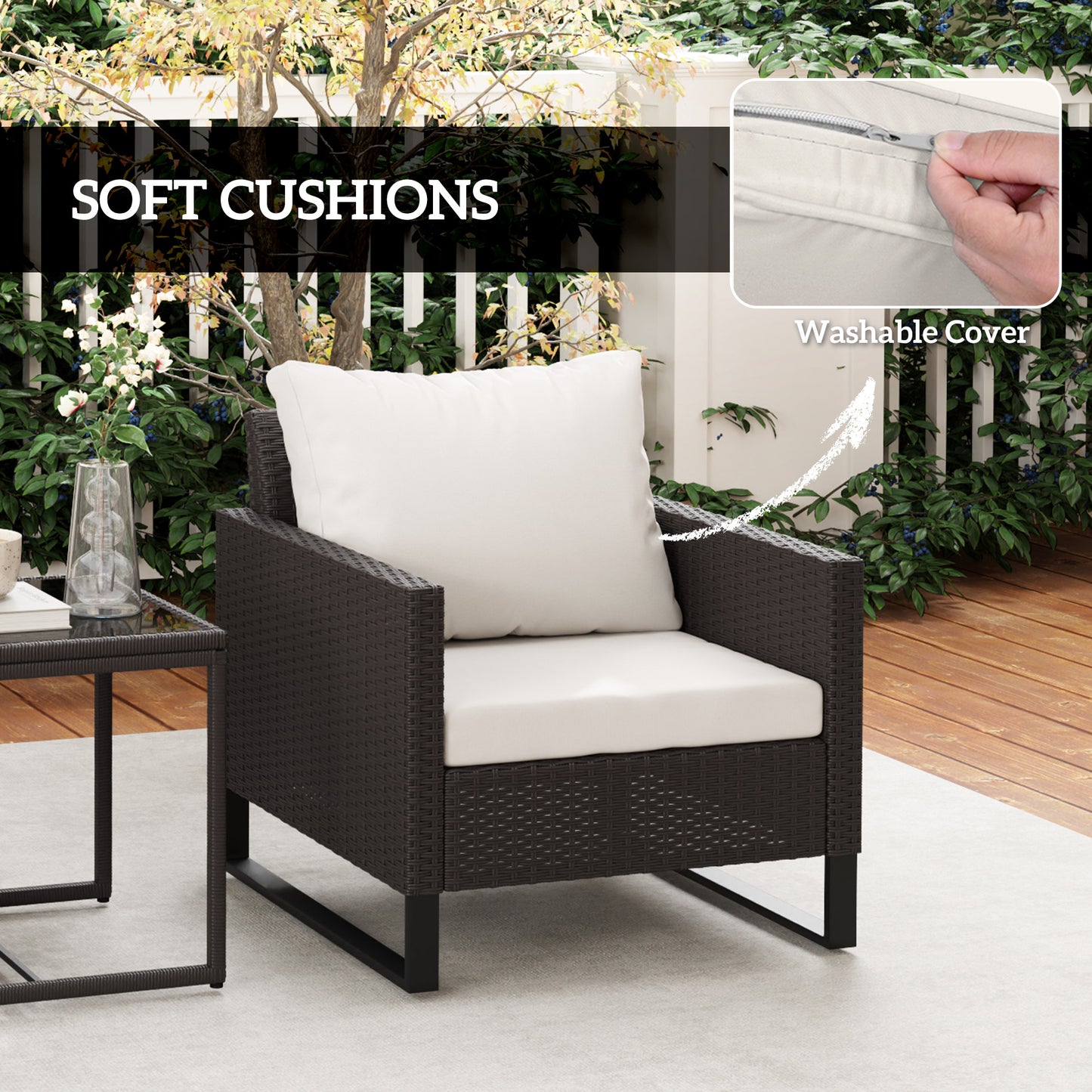 3 Pieces Rattan Bistro Set with 4 Cushions