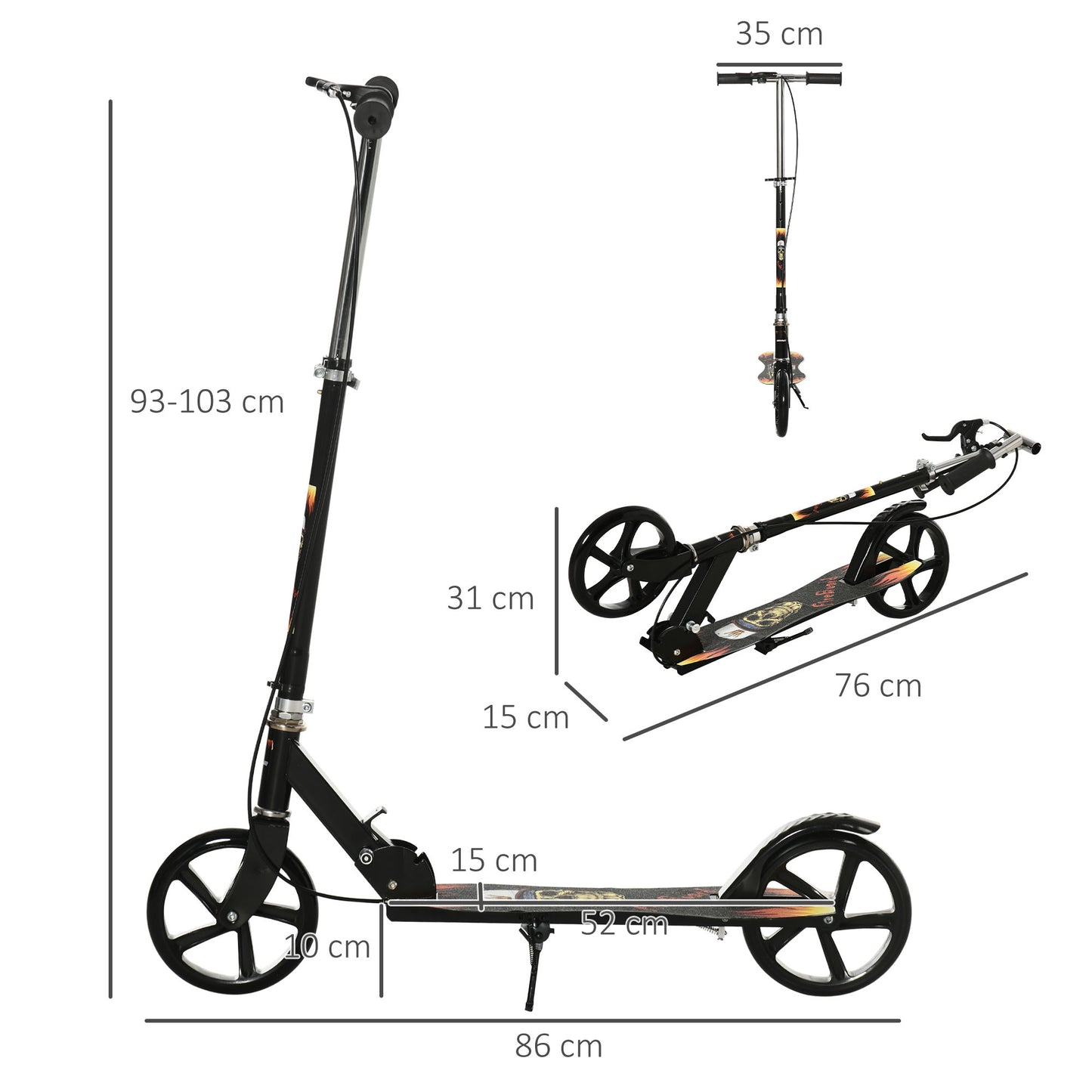 Kids Foldable Kick Scooter w/ Adjustable Height, Break, Big Wheels