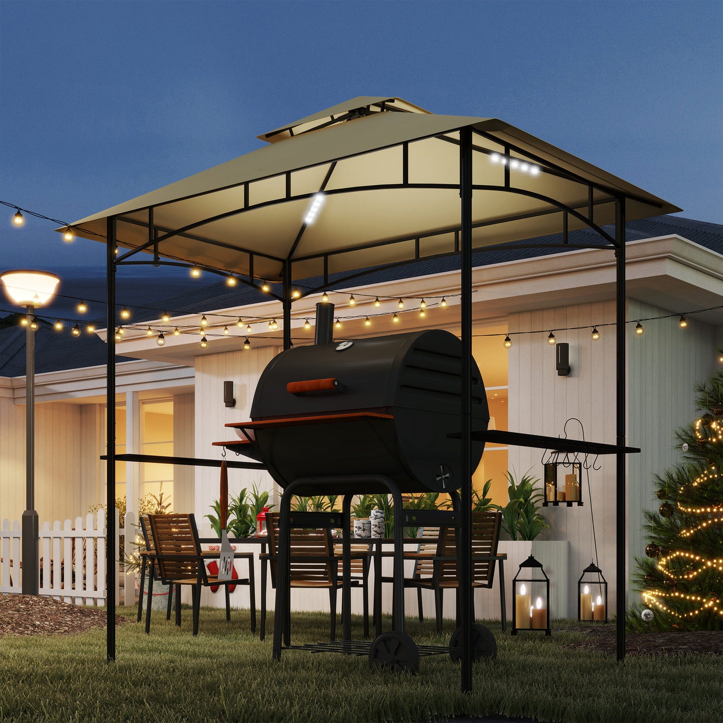 8' x 5' Grill Gazebo, Double Tiered BBQ Gazebo Shelter Canopy
