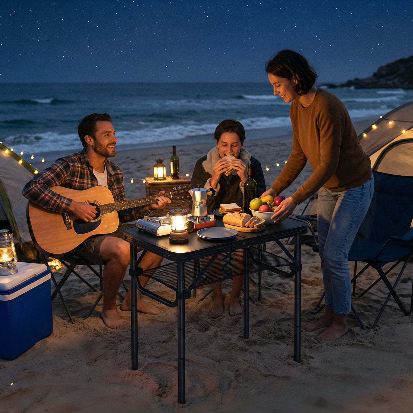 2ft Folding Camping Table, Picnic Table with Mesh Storage Layer