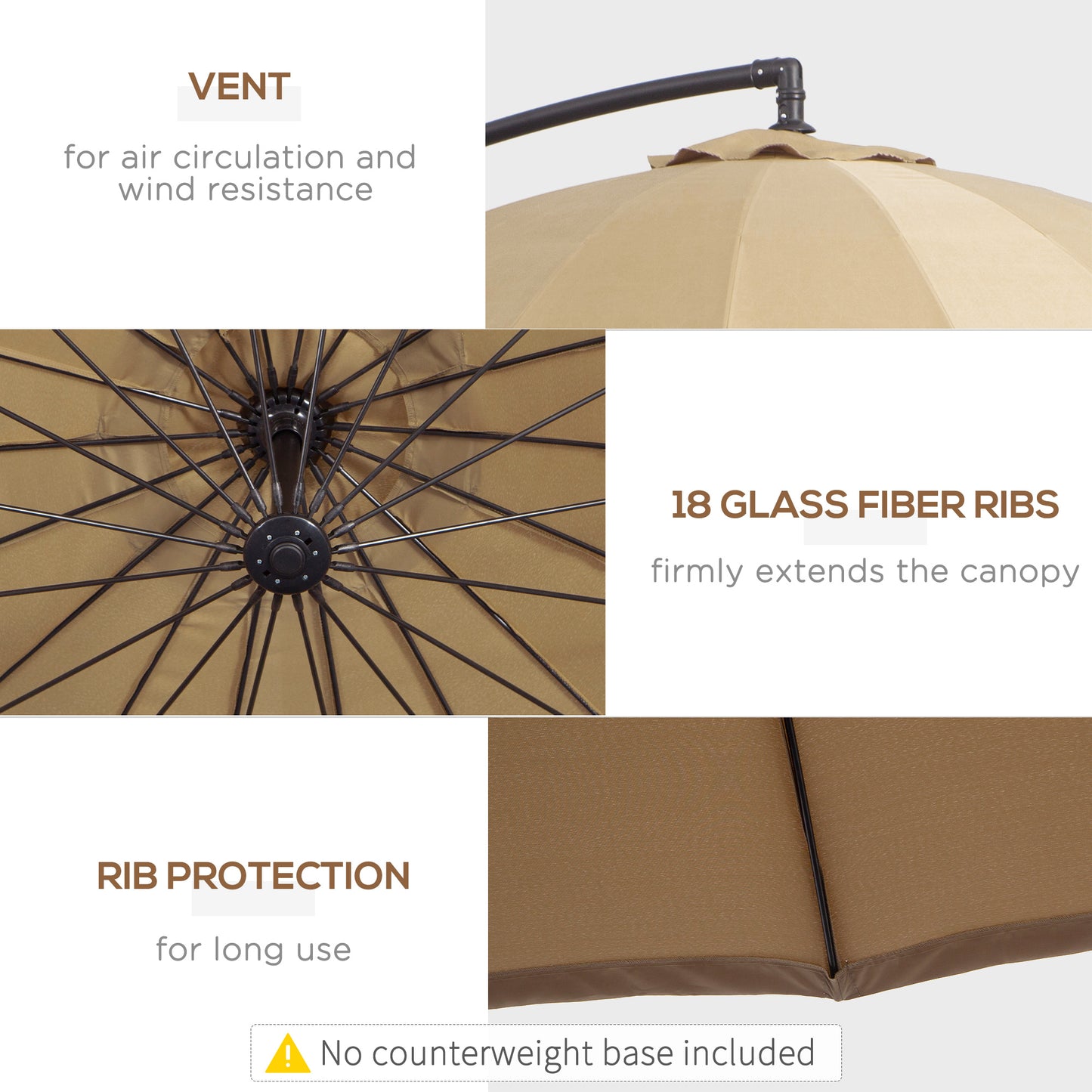 3(m) Cantilever Umbrella 18 Ribs & Vents Adjustable Angle for Patio