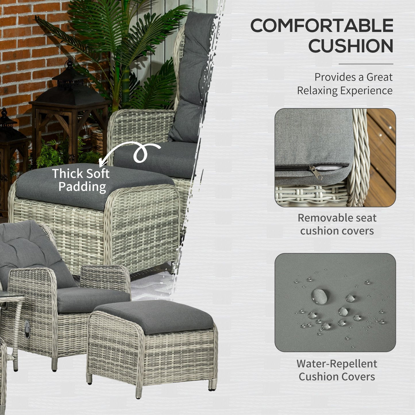 5 Pieces Rattan Bistro Set with Adjustable Back
