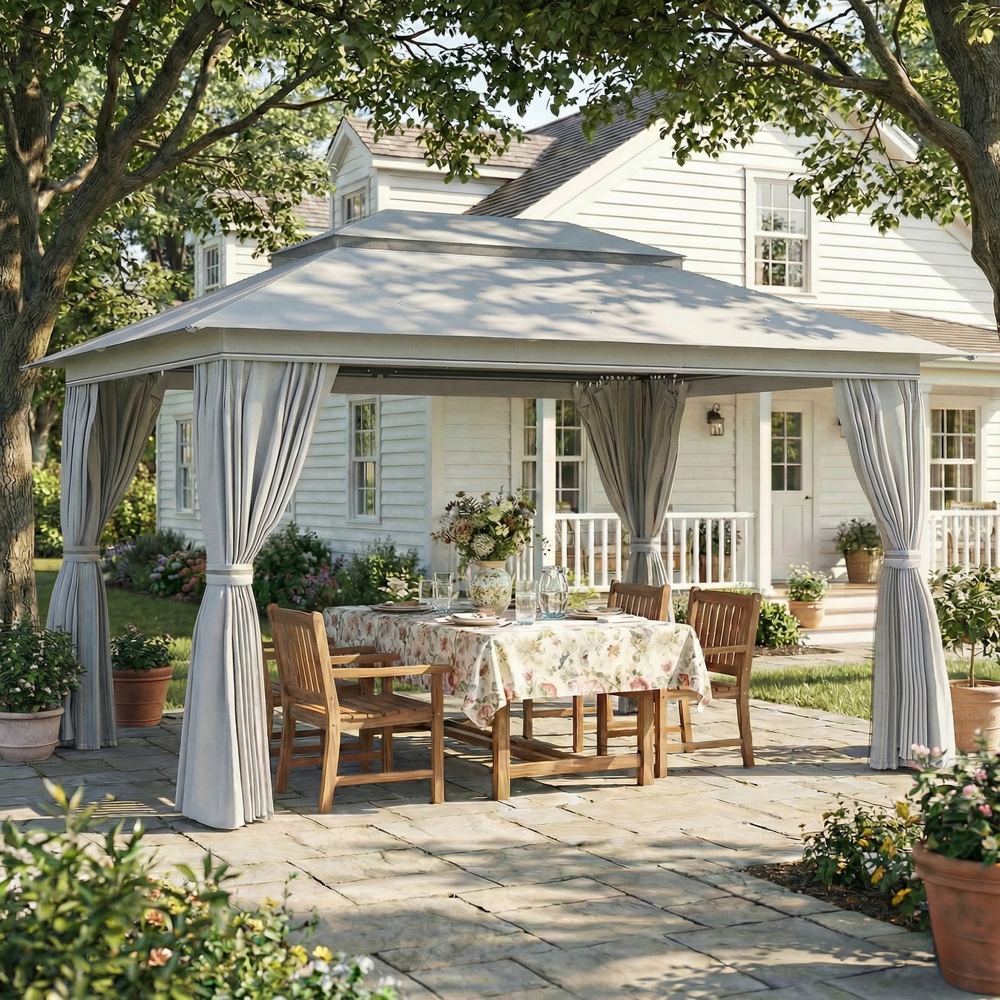 3 x 4 m Outdoor Garden Gazebo with Netting and Curtains