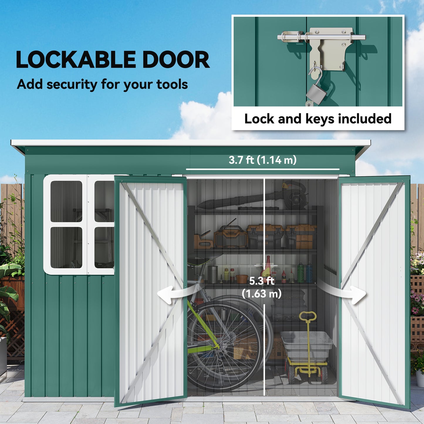 8.5 x 6ft Storage Shed Galvanised Steel Garden Shed