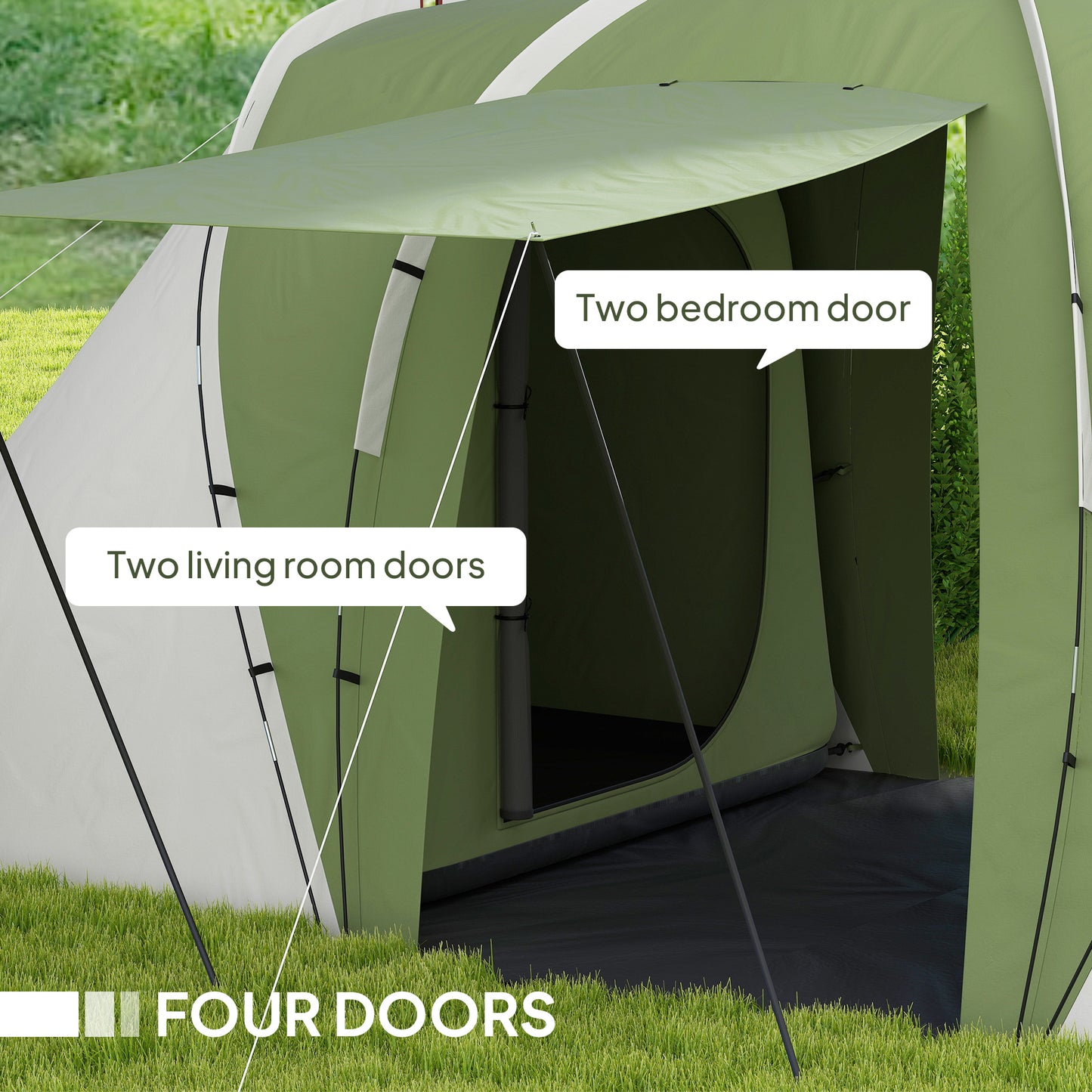 Large Camping Tent Tunnel Tent with 2 Bedroom and Living Area