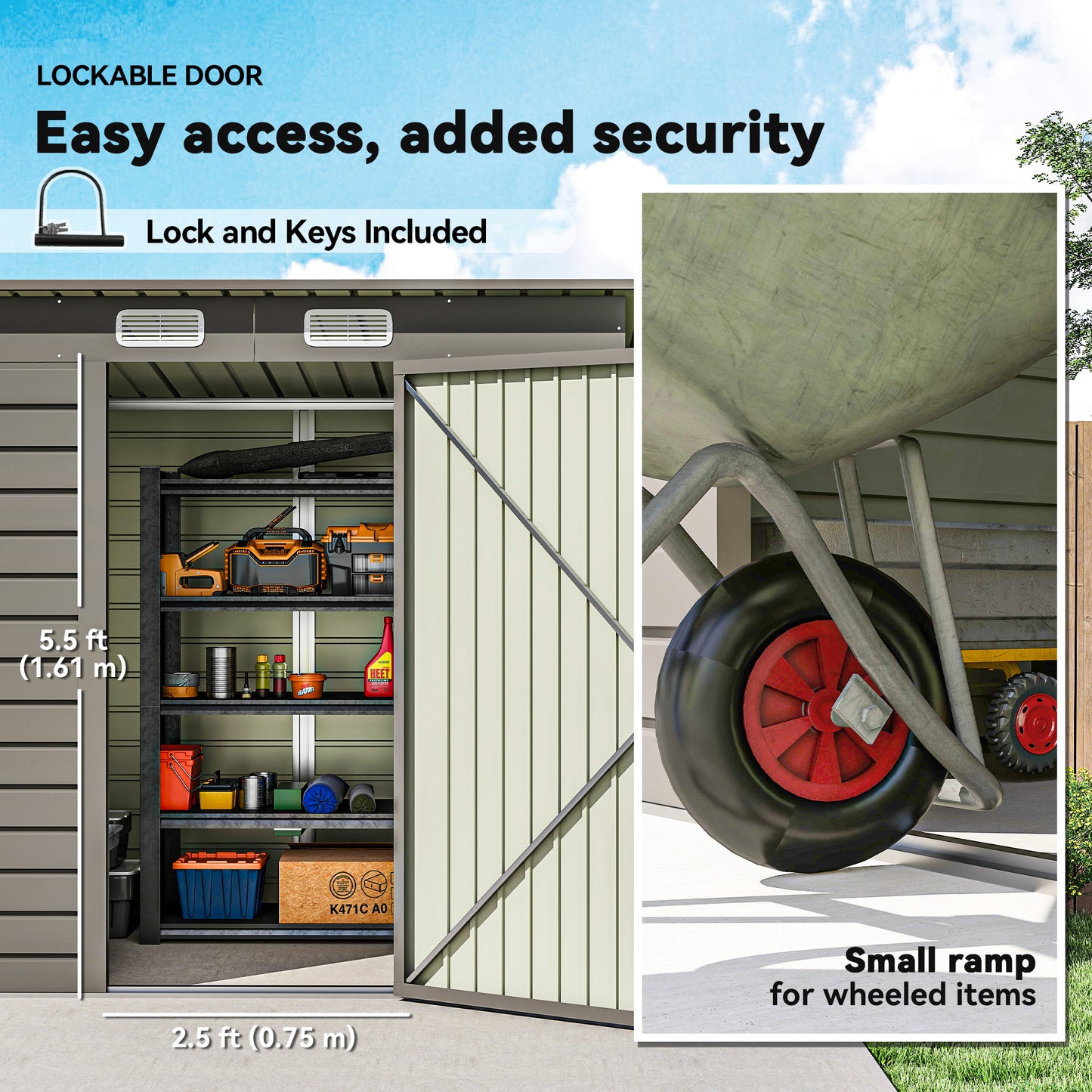 4 x 6ft Galvanised Metal Garden Shed, with Locking Door