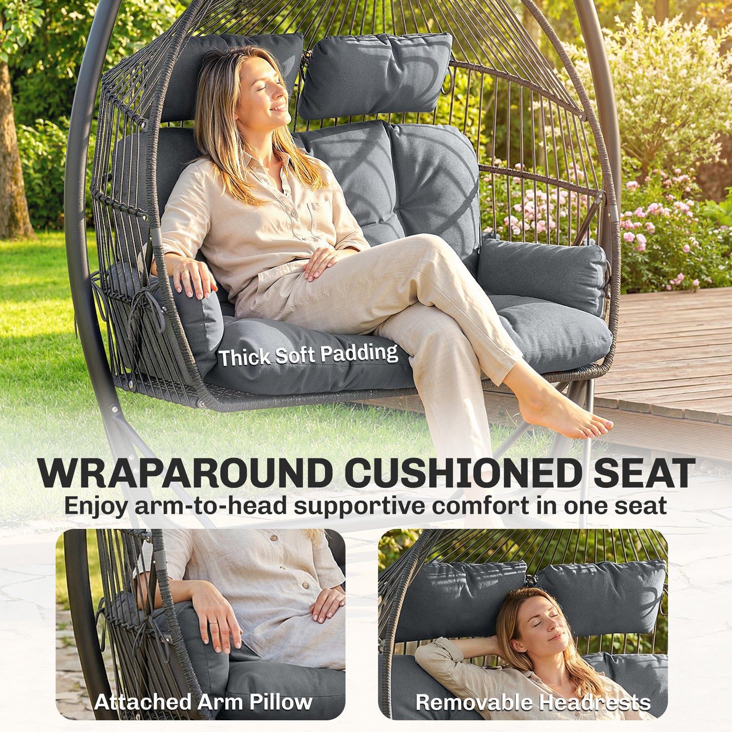 Double Hanging Egg Chair with Canopy
