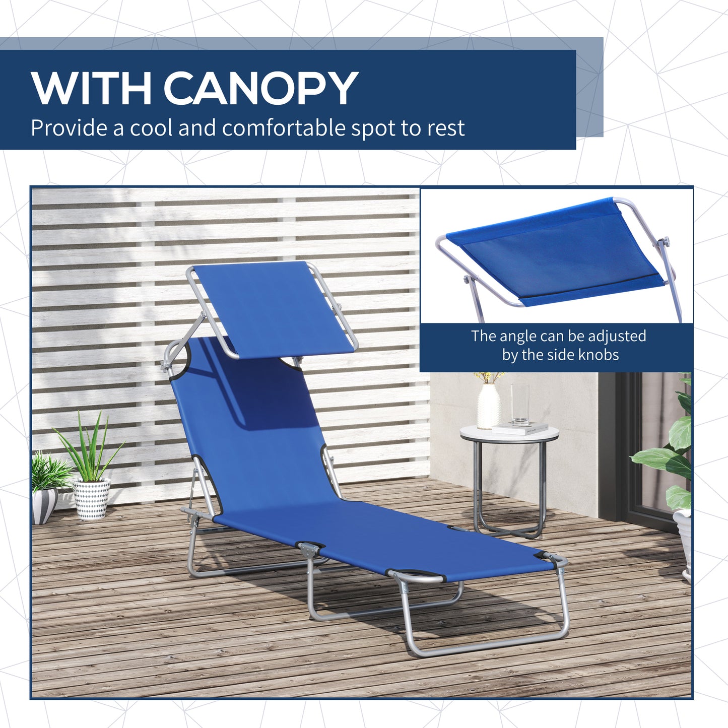Single Sun Lounger, with Awning and Reclining Back