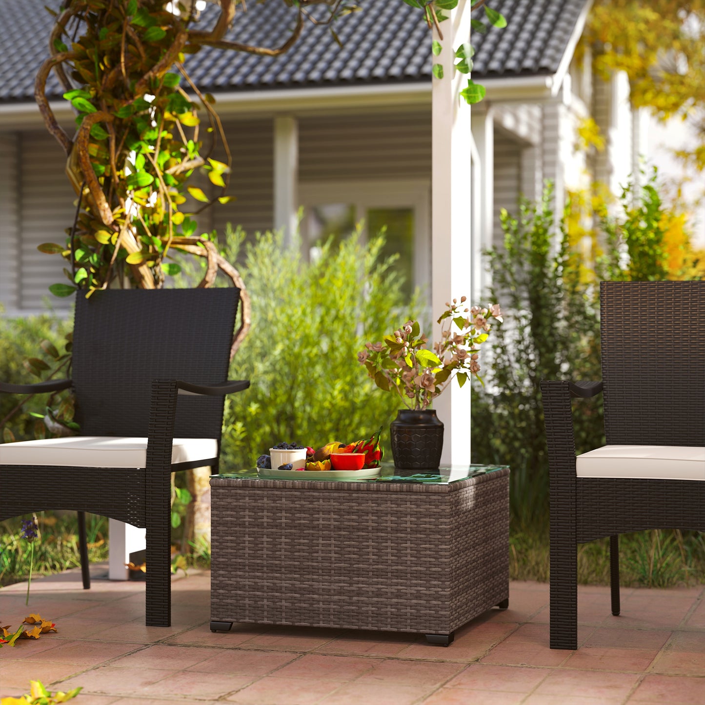 62 x 62cm Glass-Top Rattan Side Table
