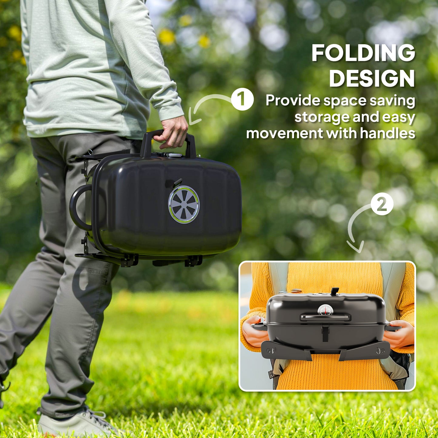 Charcoal Barbecue Grill Folding BBQ Grill with 1232 cm² Cooking Area