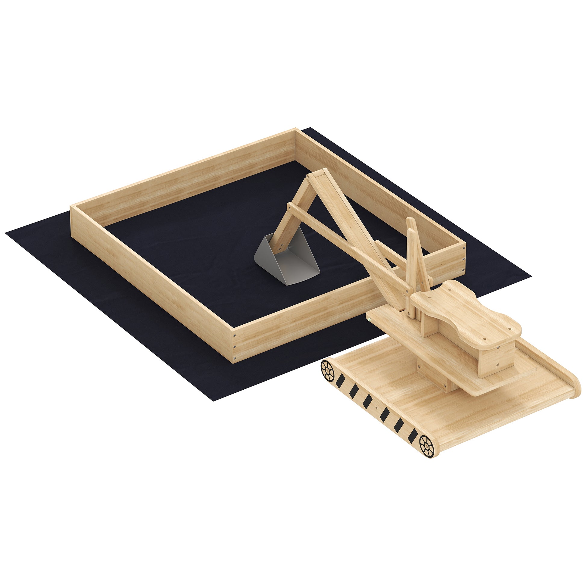 Wooden Sand Pit with Digger, Kids Sandbox Outdoor