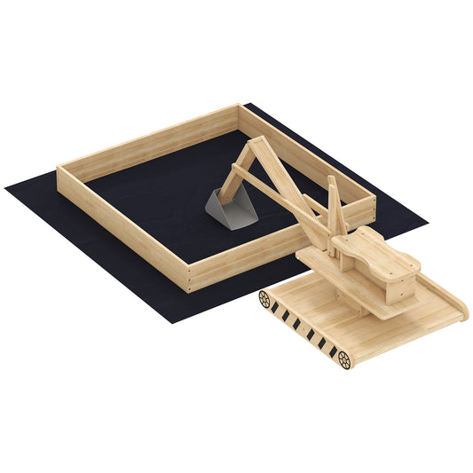 Wooden Sand Pit with Digger, Kids Sandbox Outdoor