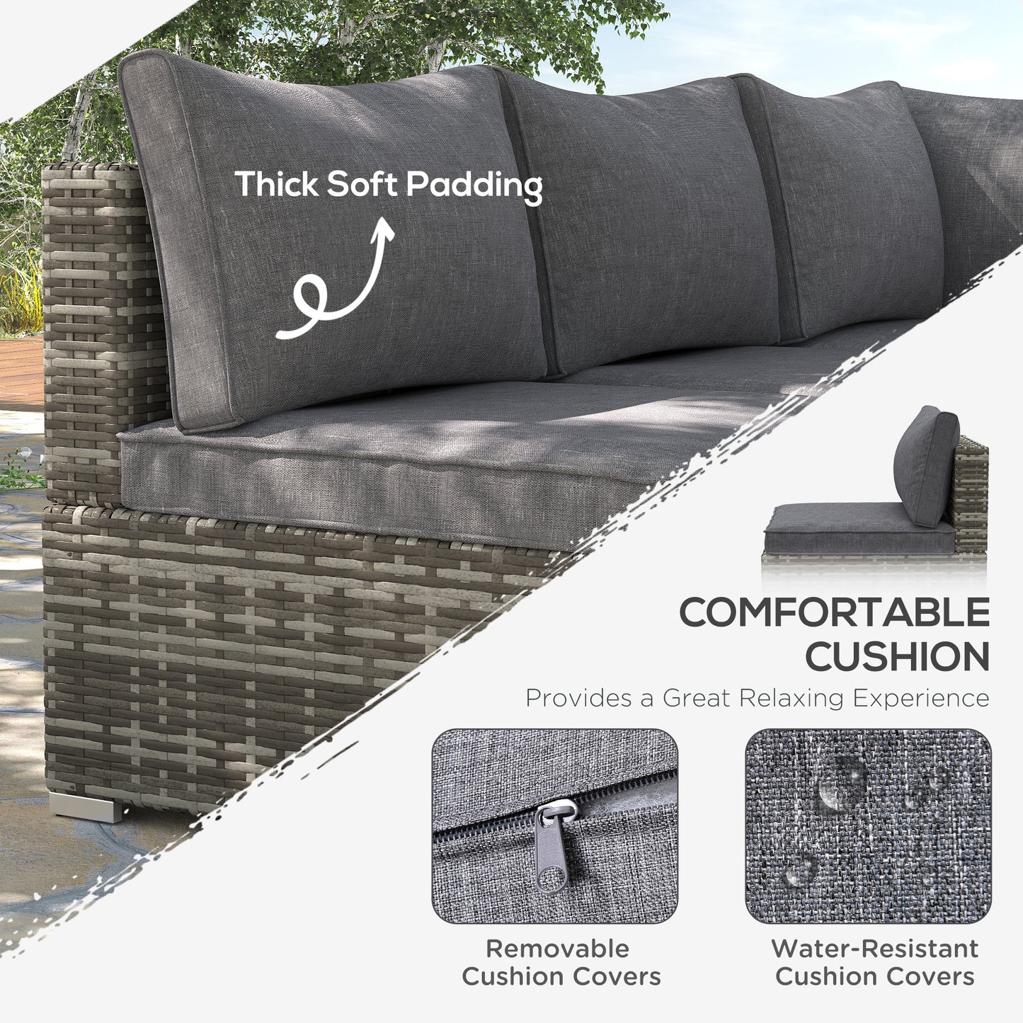 Armless Rattan Garden Chair, Outdoor Rattan Chair with Cushions