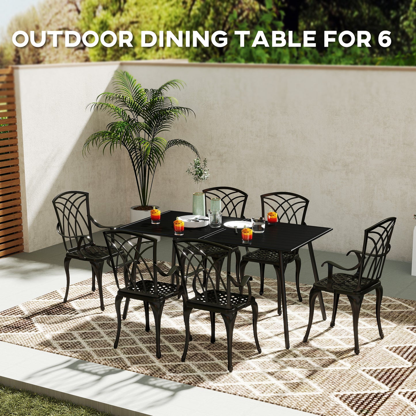 Rectangle Garden Table with Slat Top, Steel Frame