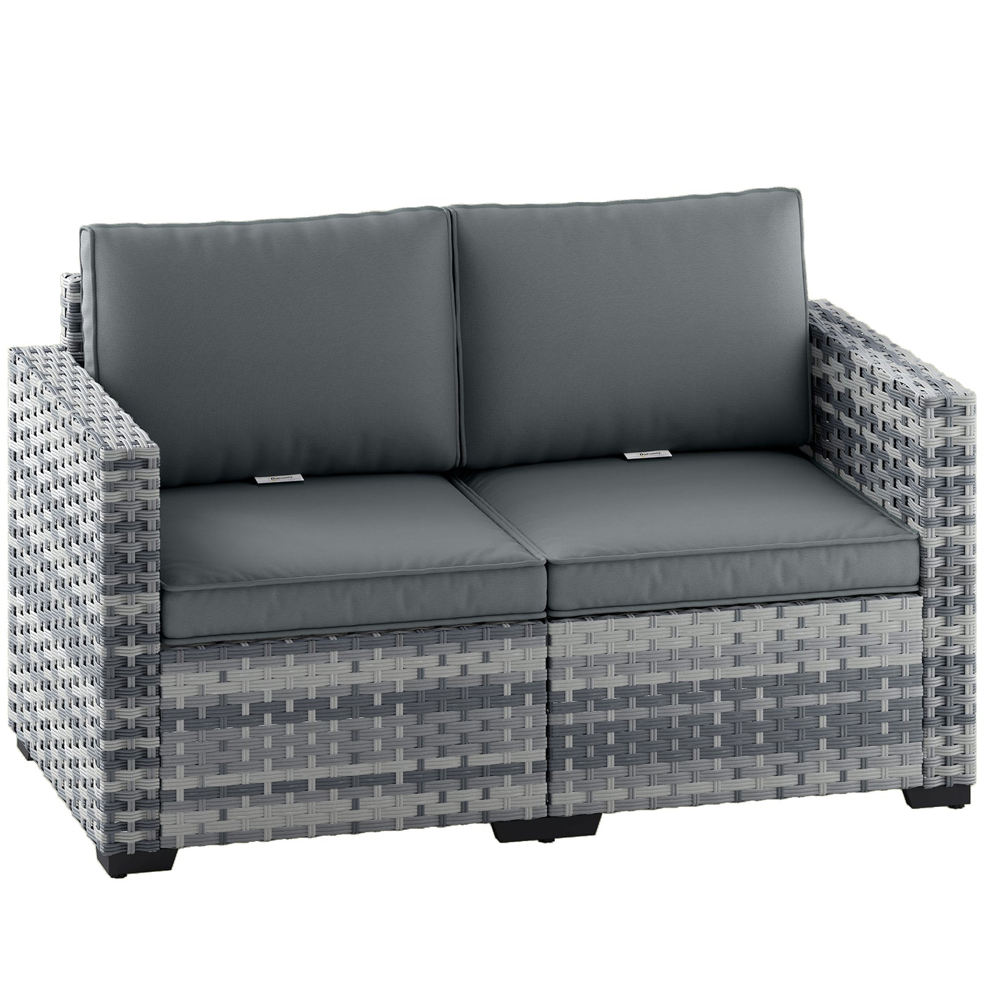 2 Seater Rattan Sofa, Outdoor Garden Sofa with Deep Seat, Cushions