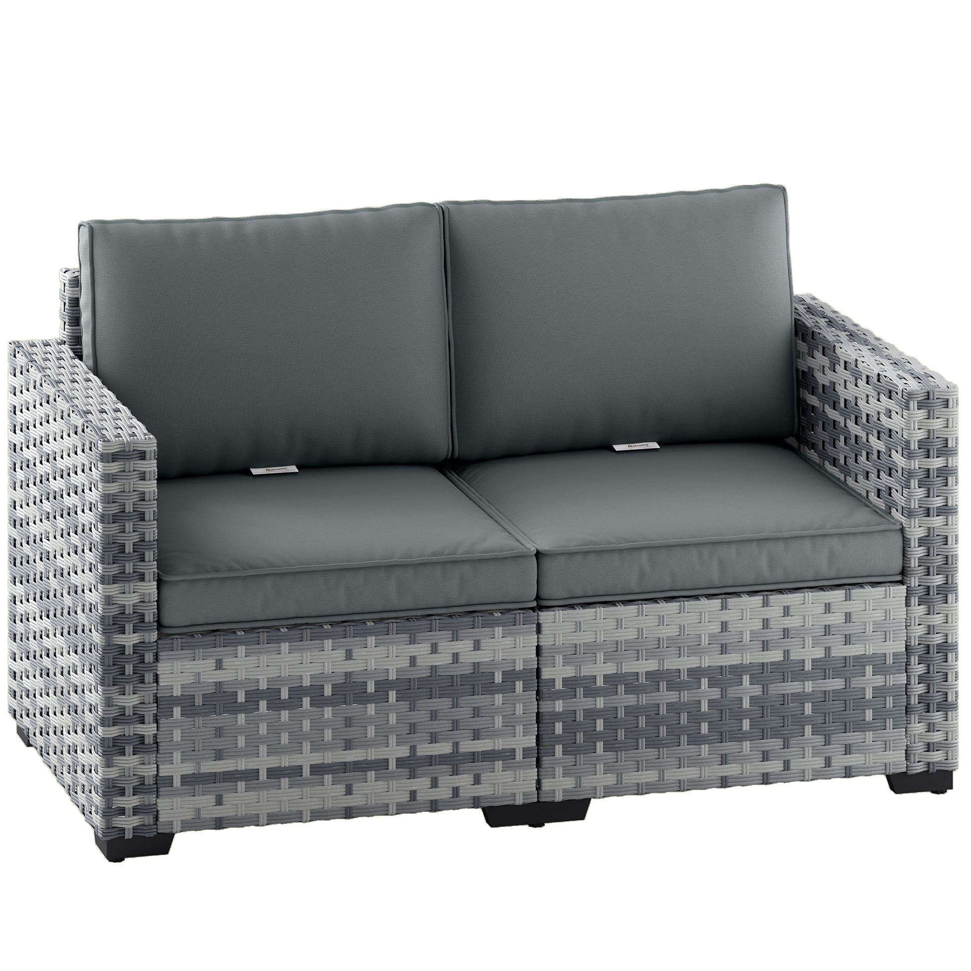 2 Seater Rattan Sofa, Outdoor Garden Sofa with Deep Seat, Cushions