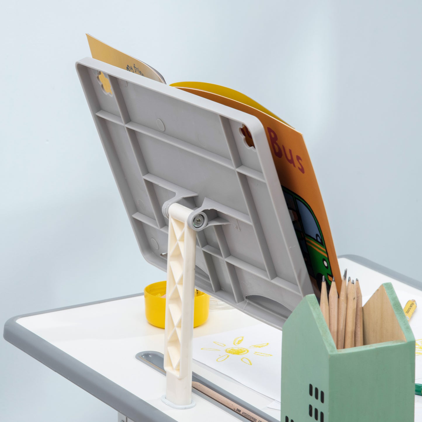 Kids Adjustable Desk and Chair Set, Book Stand, Pen Slot