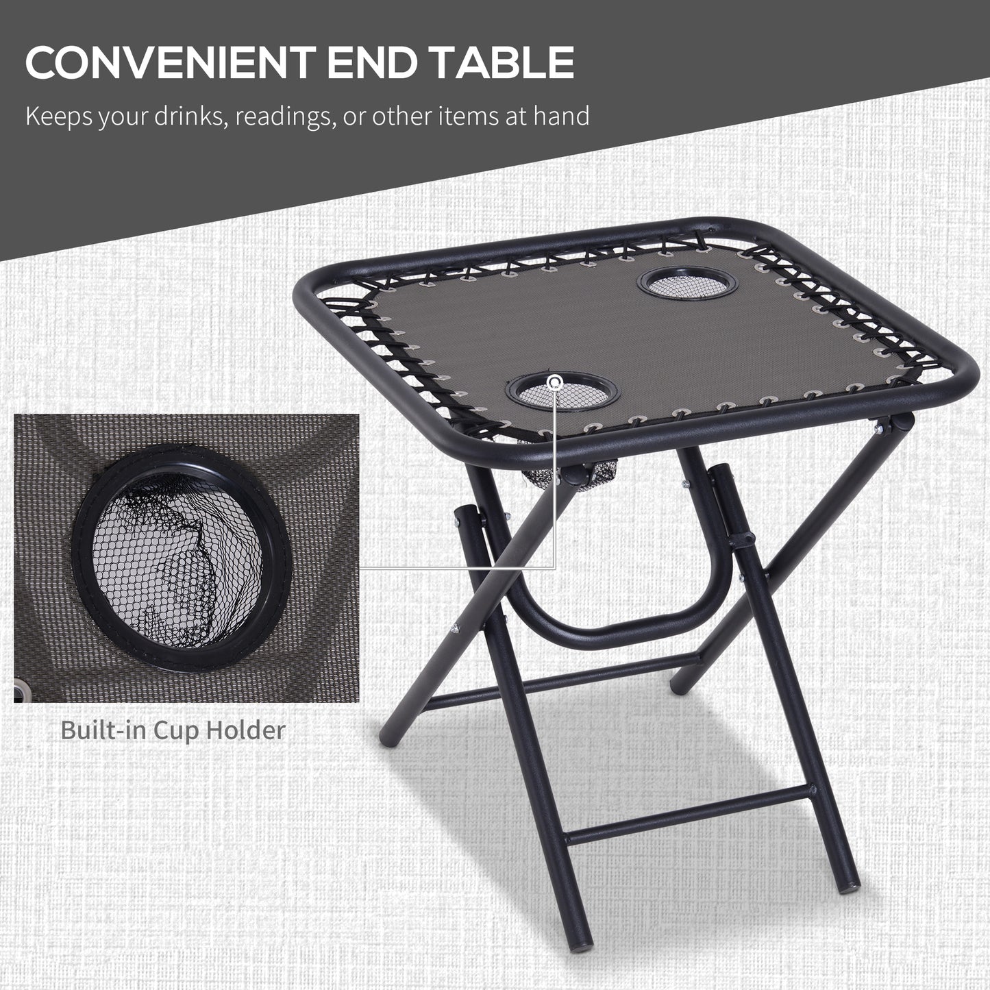 3pcs Folding Zero Gravity Chairs Sun Lounger Table Set w/ Cup