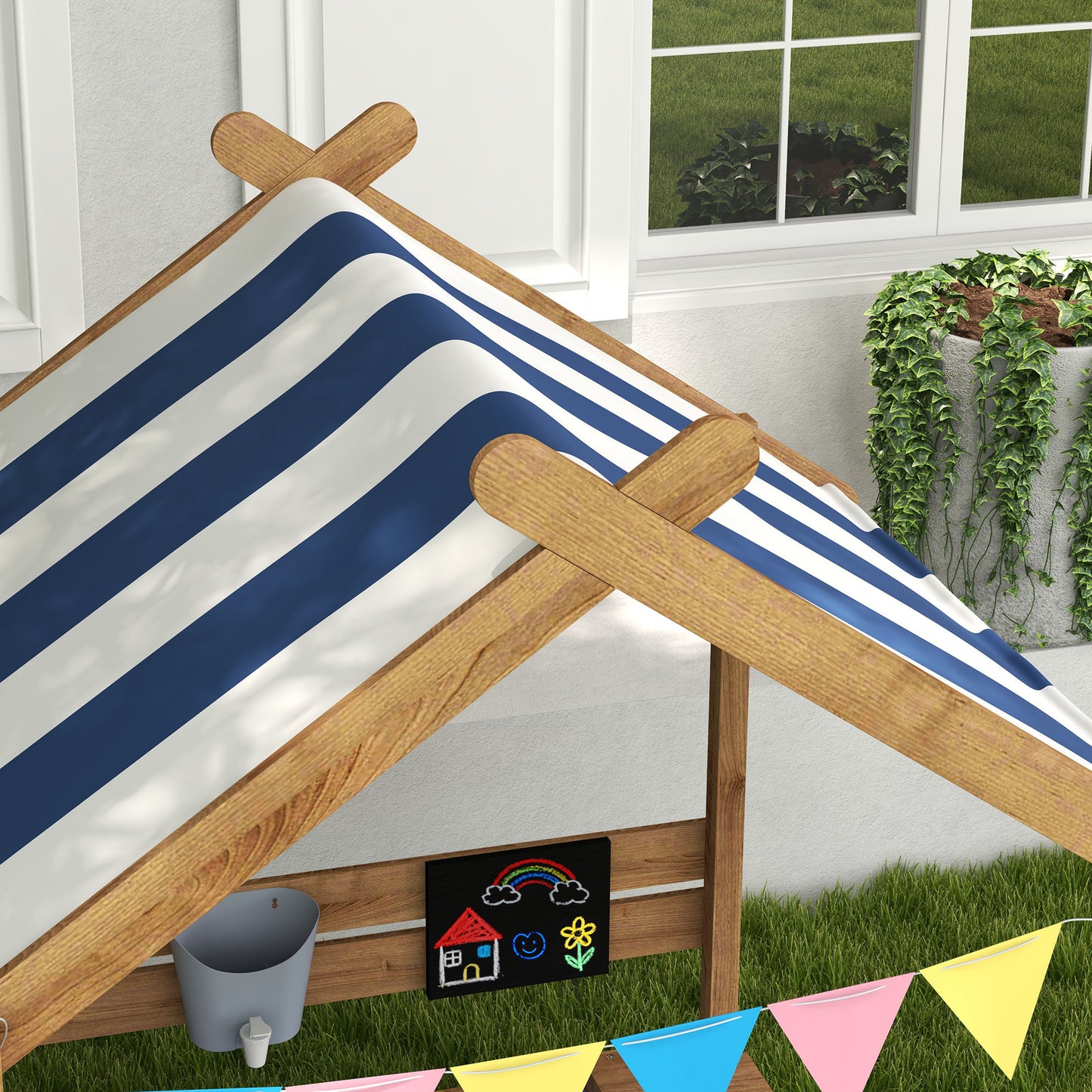 House-Designed Wooden Sandbox, Outdoor Sandpit, with Blackboard
