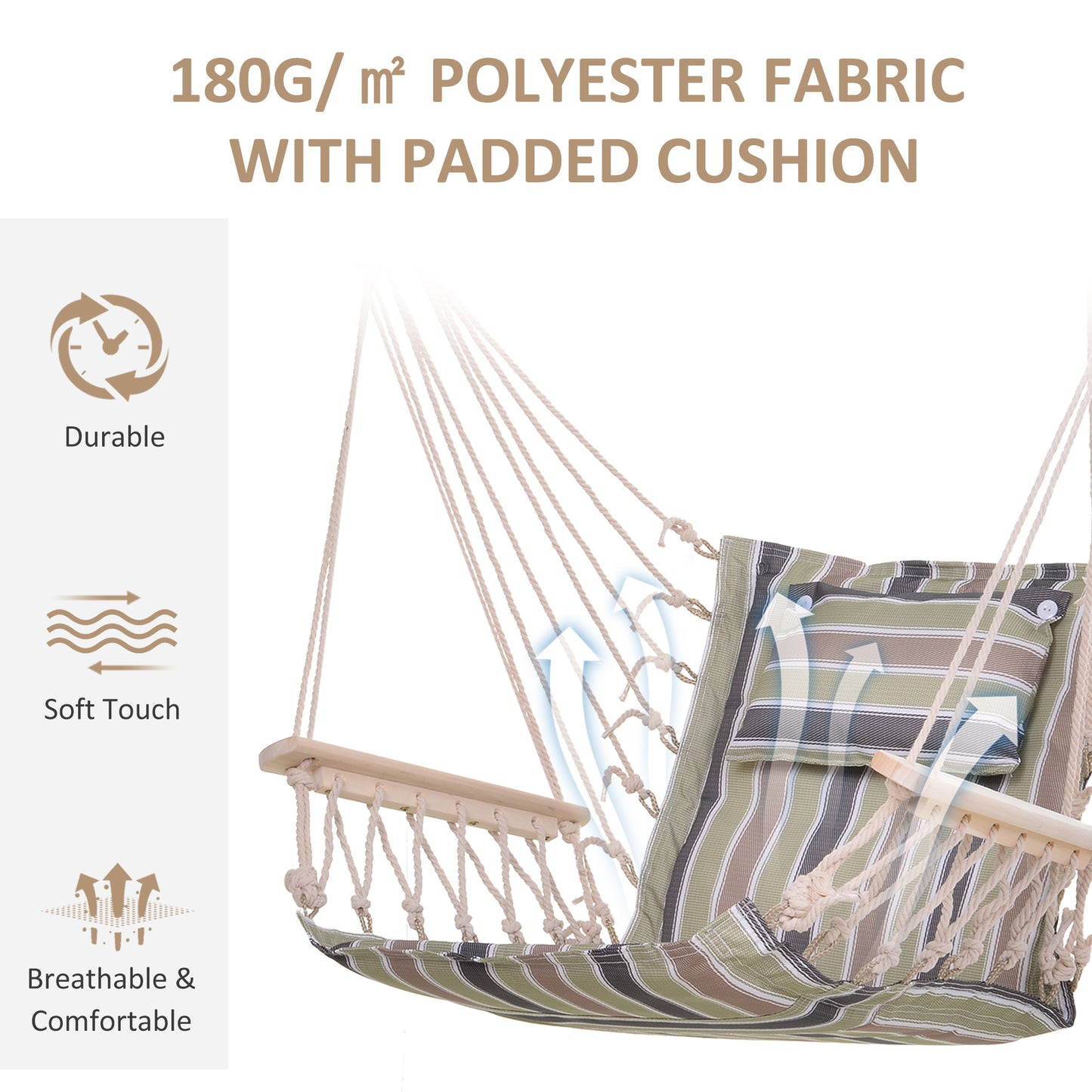 Garden Outdoor Hanging Hammock Chair Thick Rope Frame Wooden Arms (1)
