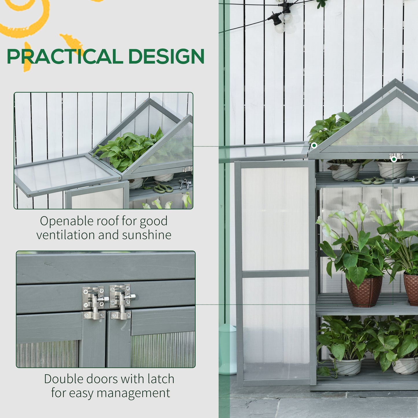 Garden Cold Frame Polycarbonate Greenhouse with Adjustable Shelves
