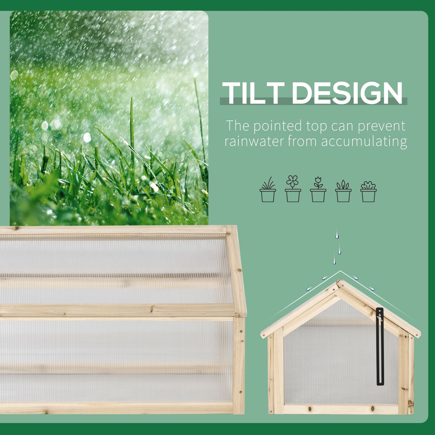 Wooden Cold Frame Garden Polycarbonate Greenhouse