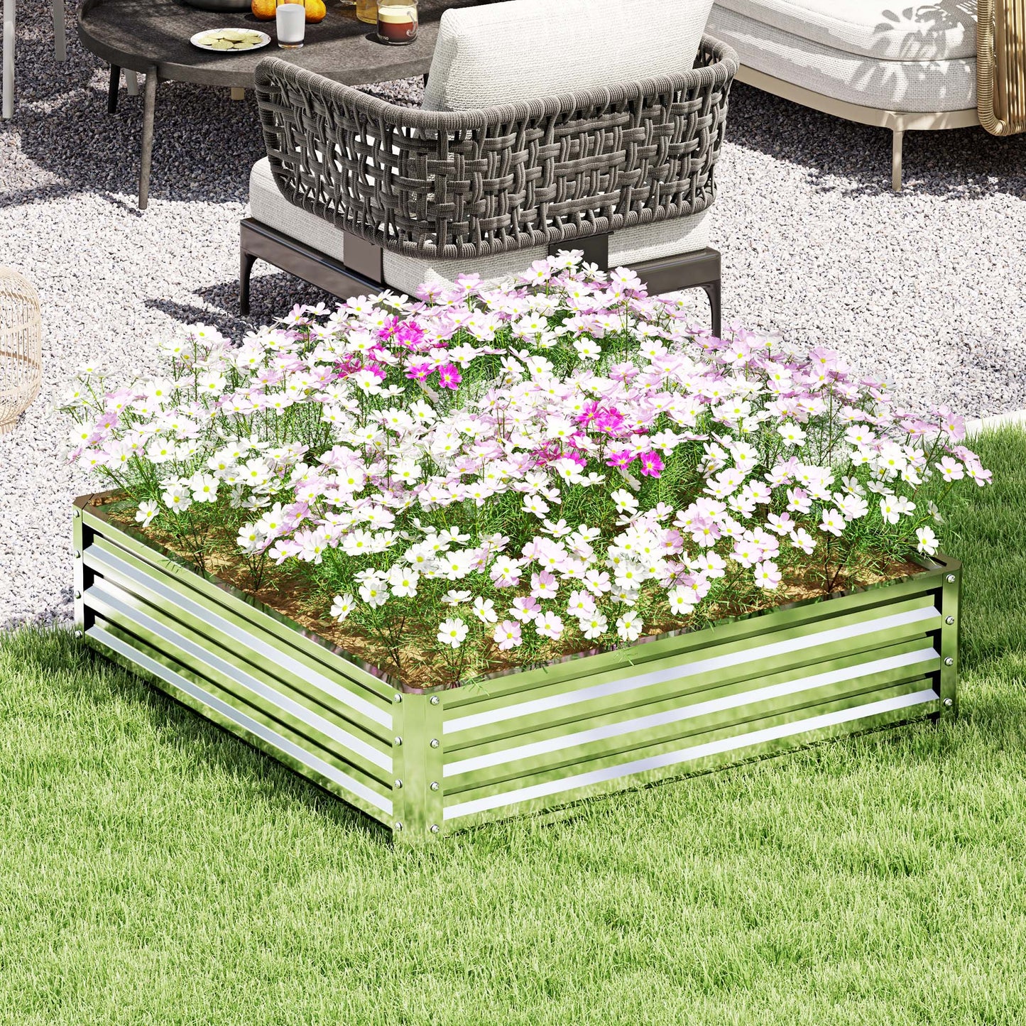Square Raised Garden Bed Box with Weatherized Steel Frame